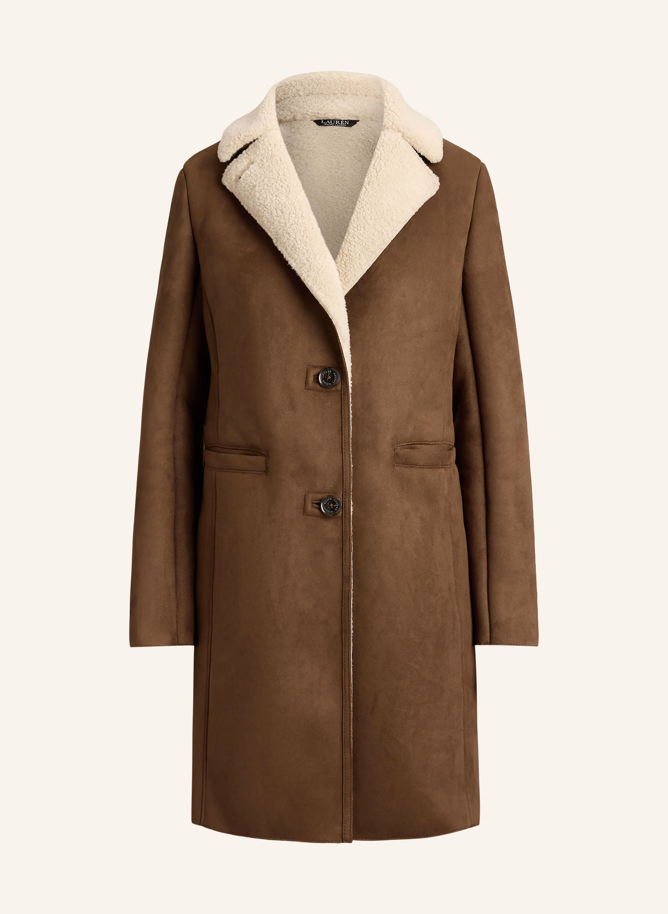 LAUREN RALPH LAUREN Jas in leerlook met kunstbont: BRUIN