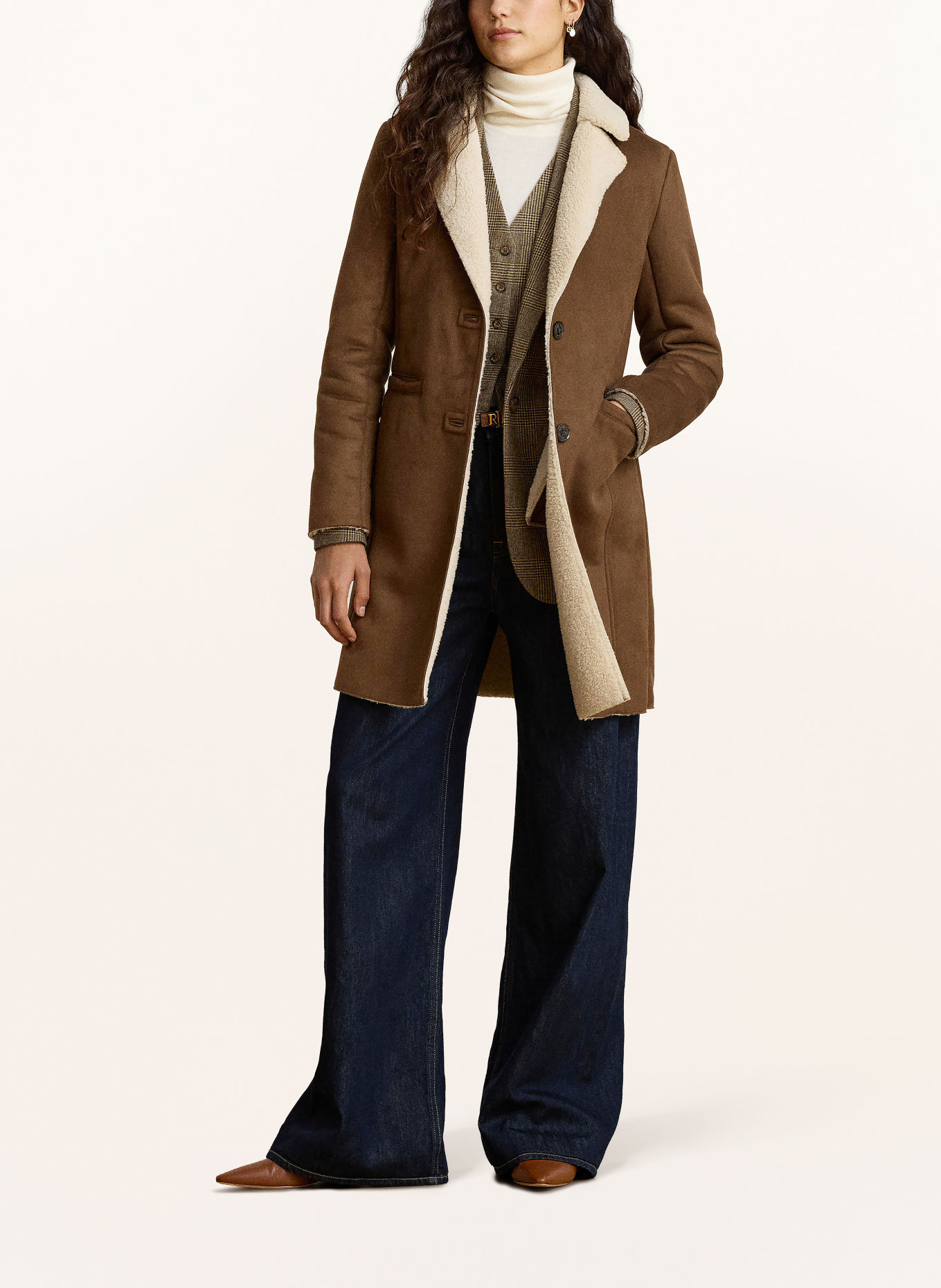 LAUREN RALPH LAUREN Jas in leerlook met kunstbont: BRUIN