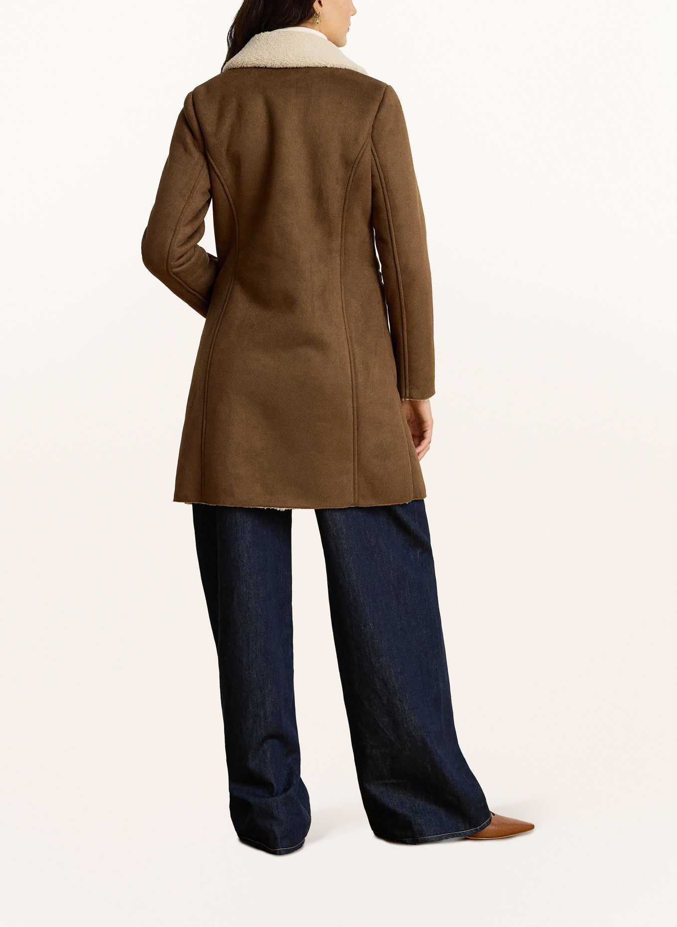 LAUREN RALPH LAUREN Jas in leerlook met kunstbont: BRUIN