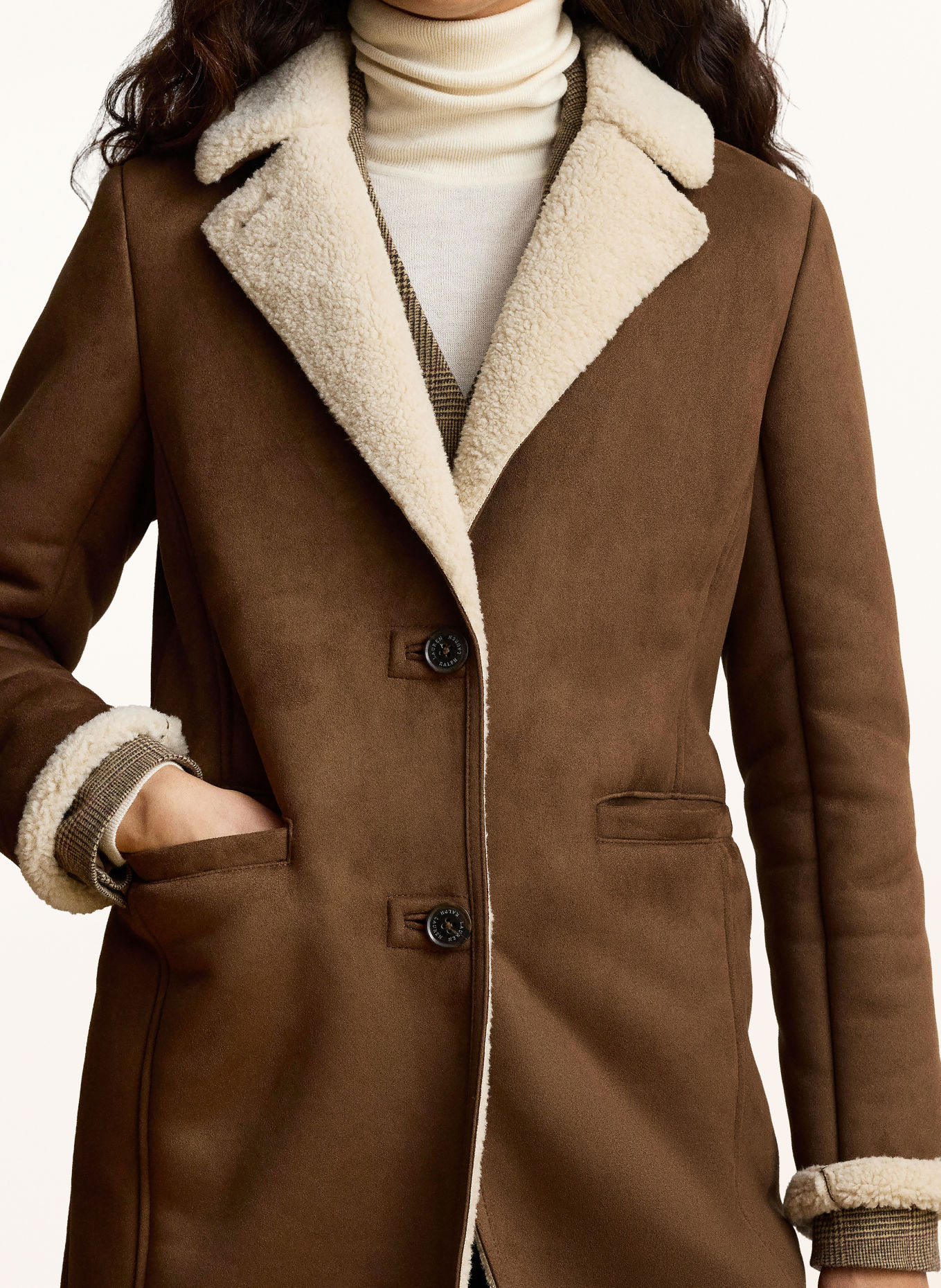 LAUREN RALPH LAUREN Jas in leerlook met kunstbont: BRUIN