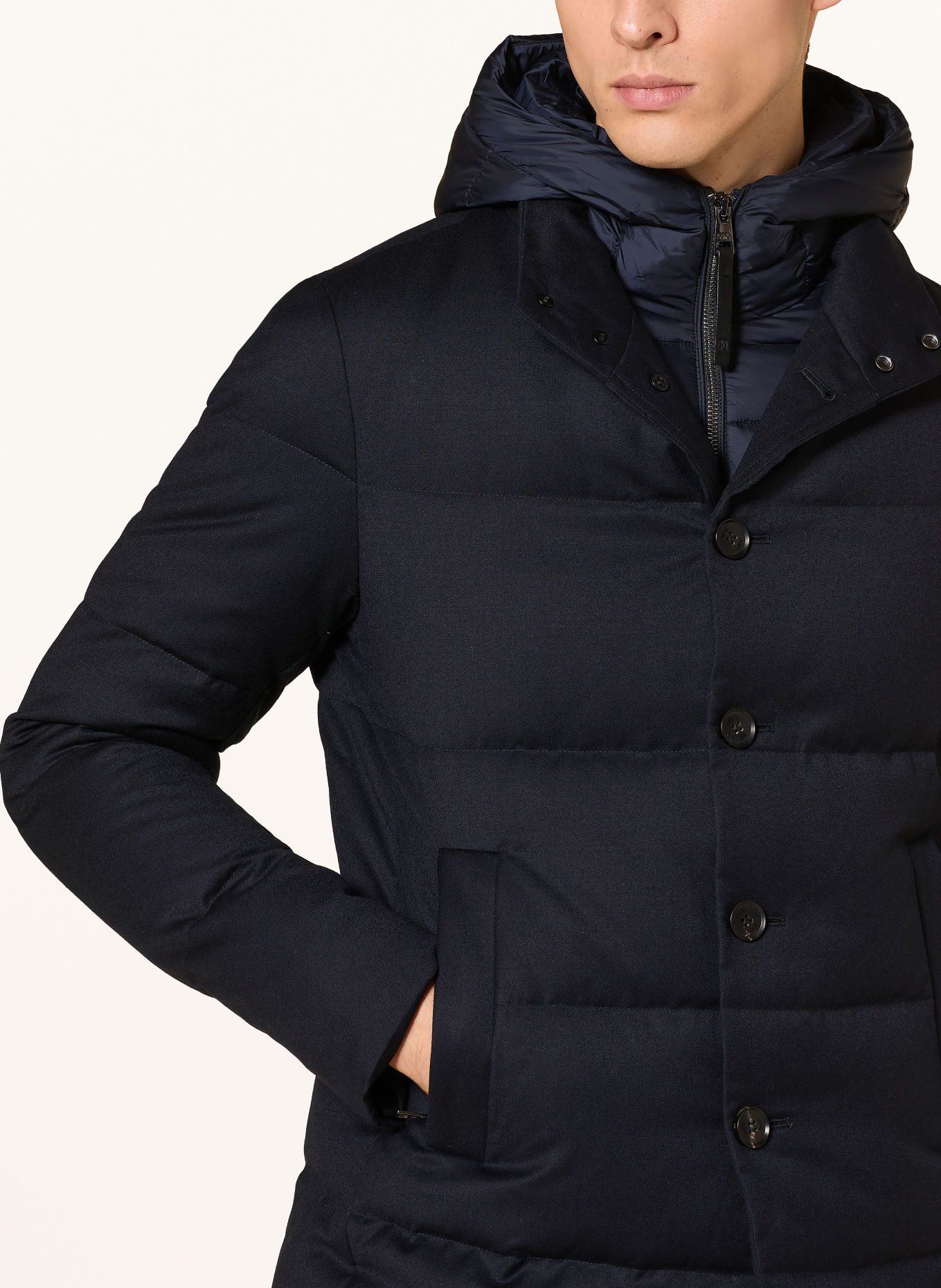 DUNO BJORN down jacket with removable trim: DARK BLUE