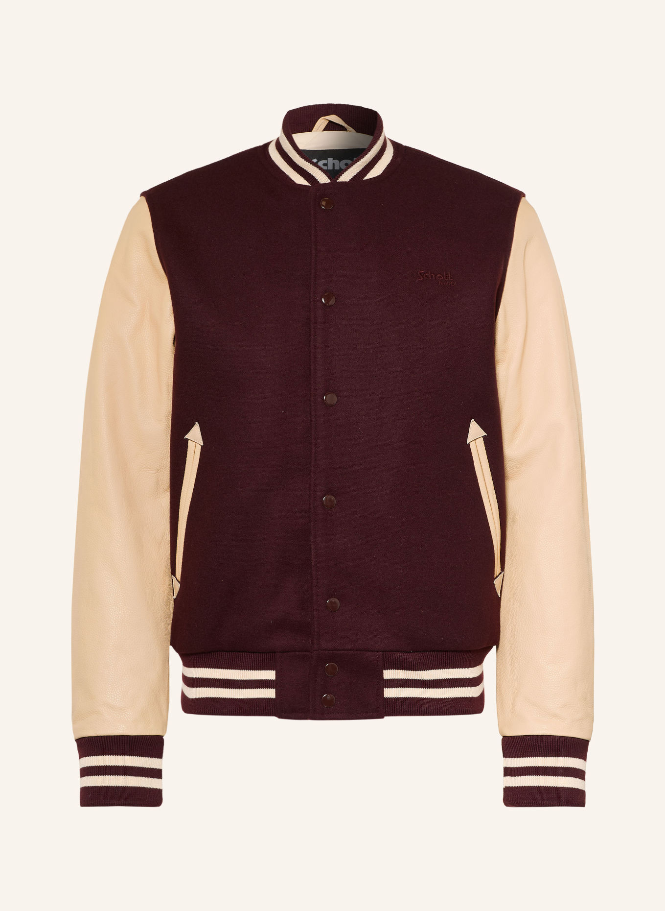 Schott NYC College jacket LC 8705X: DARK RED / CAMEL