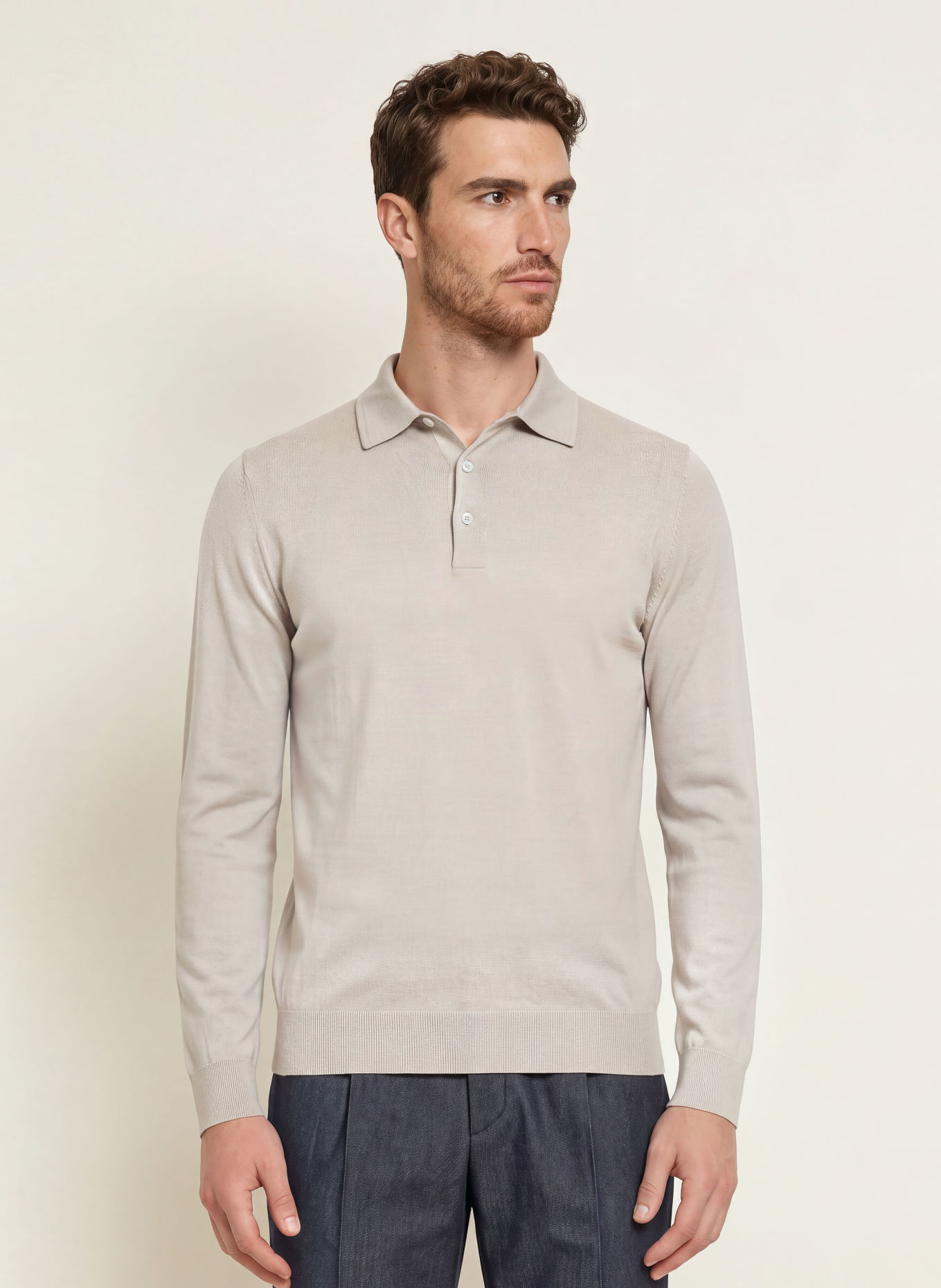 LARDINI Strikket polo-shirt: BEIGE