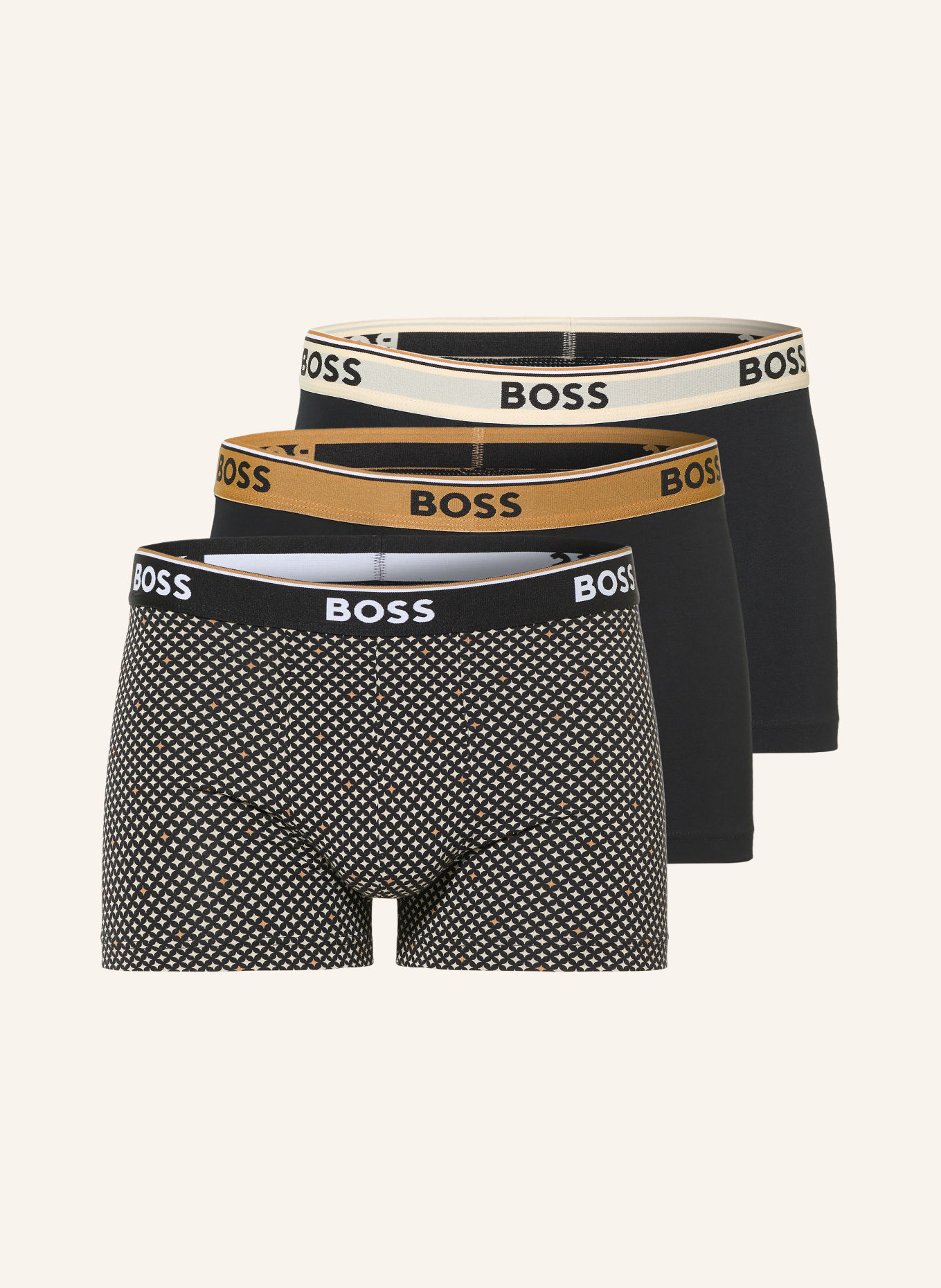 BOSS 3-pack boxershorts POWER: ZWART / BEIGE