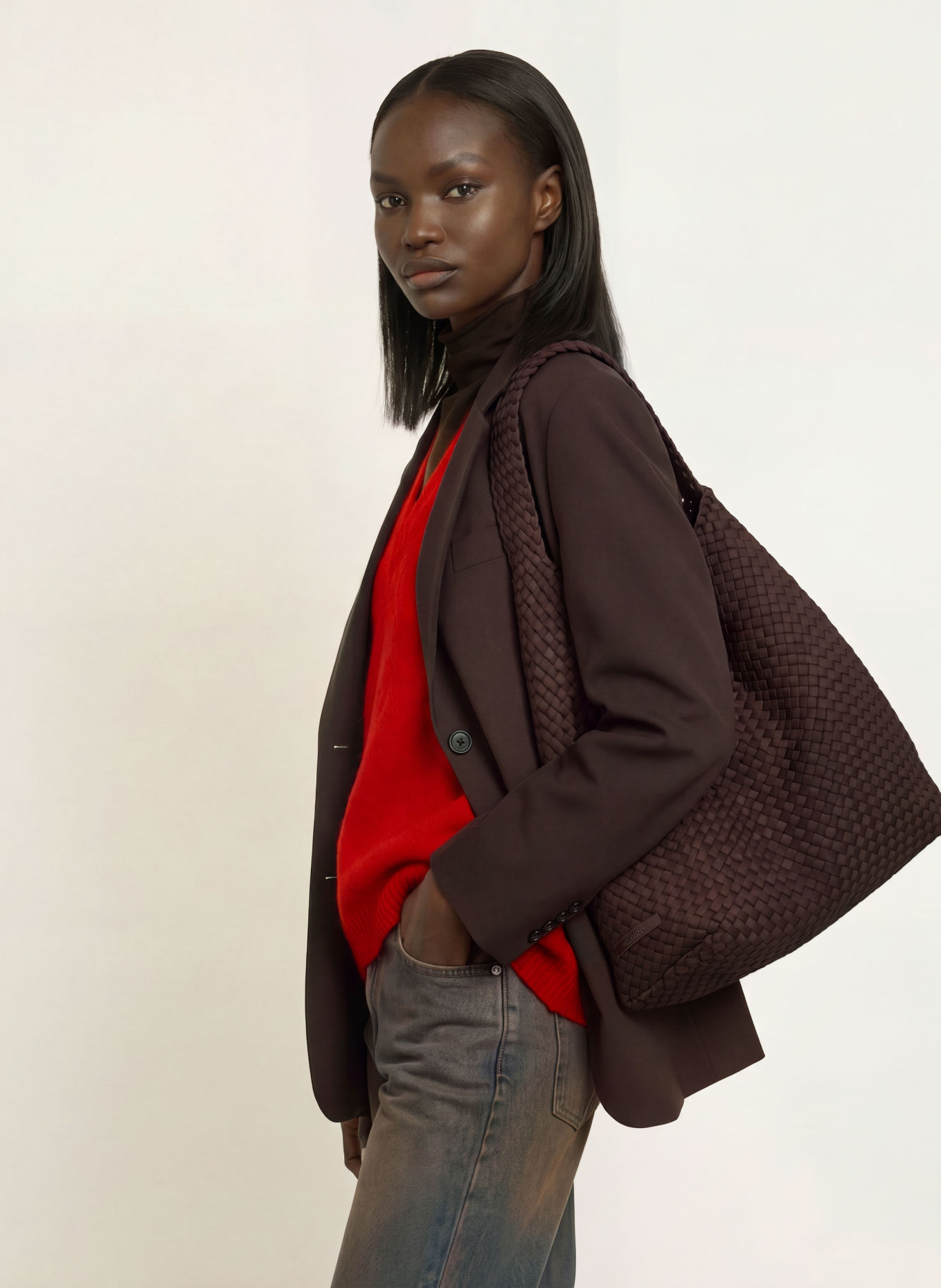 Naghedi Tas LARGE met zakje: MARRON FONCÉ