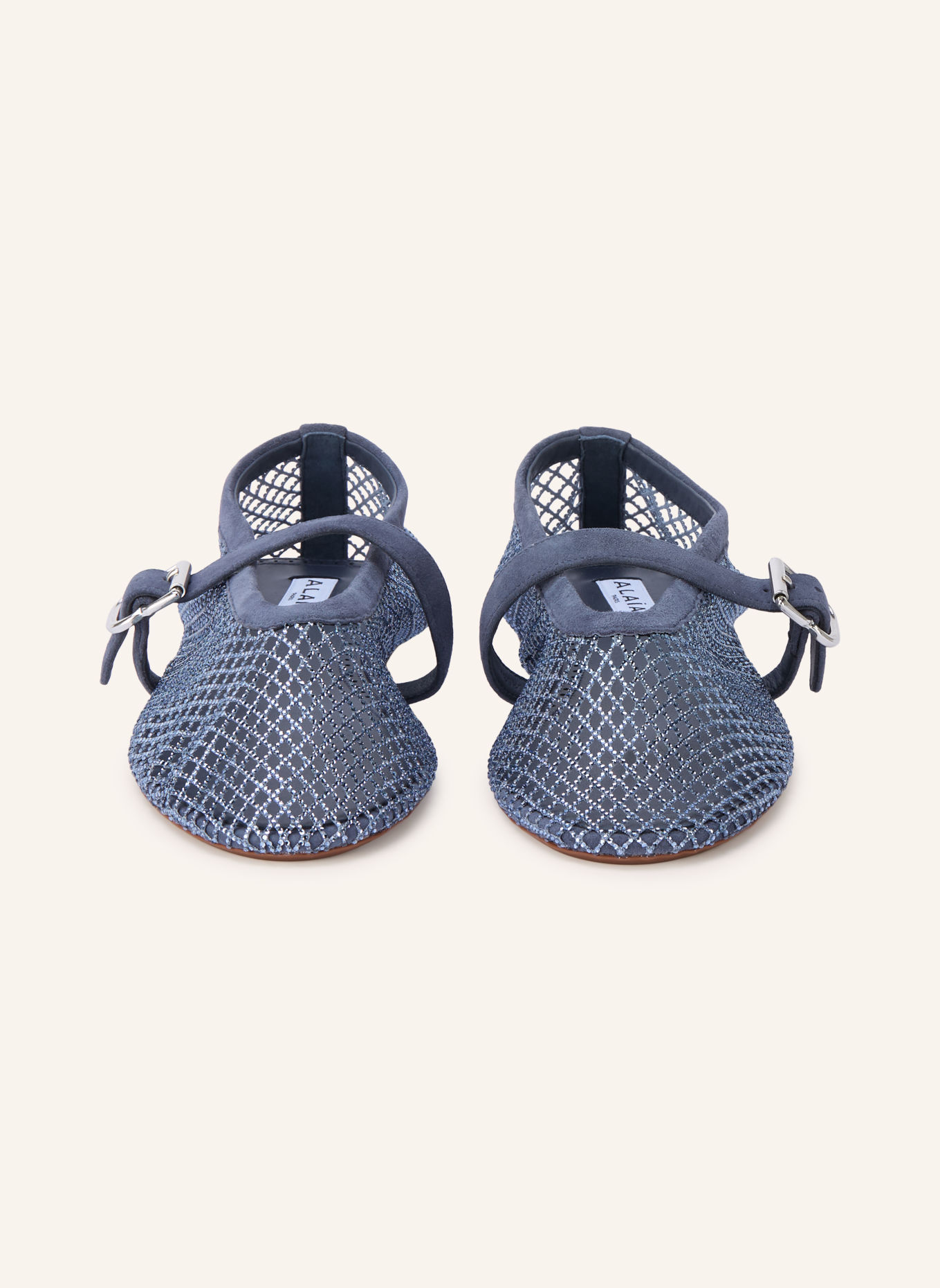 ALAÏA Mary Jane ballerina flats with gemstones: BLUE GRAY