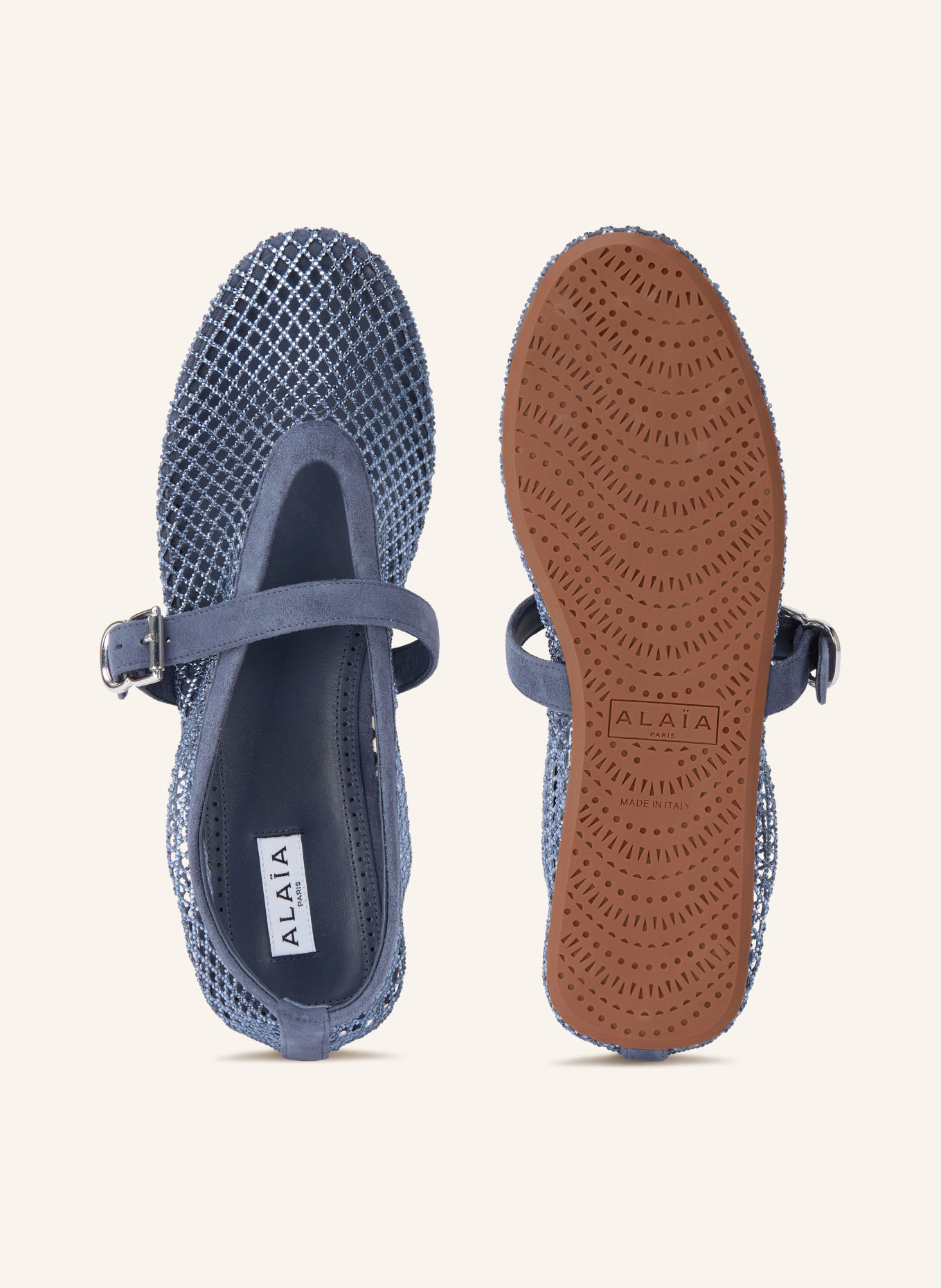 ALAÏA Mary Jane ballerina flats with gemstones: BLUE GRAY