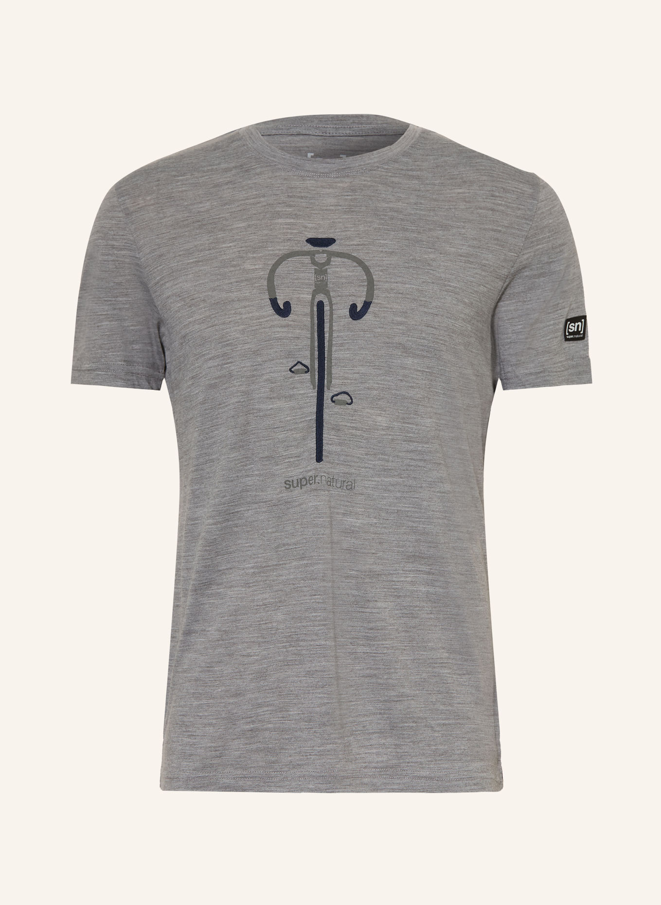 super.natural T-shirt VINTAGE BIKE med merinould: GRÅ