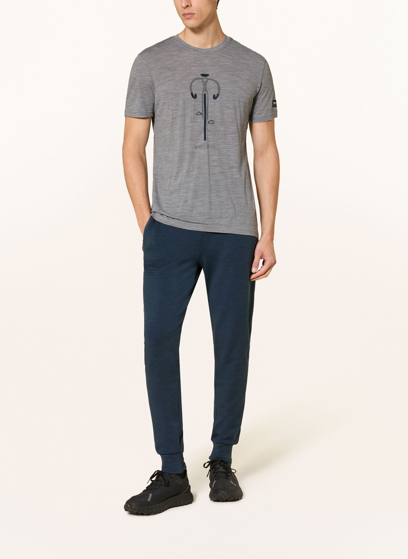 super.natural T-shirt VINTAGE BIKE med merinould: GRÅ