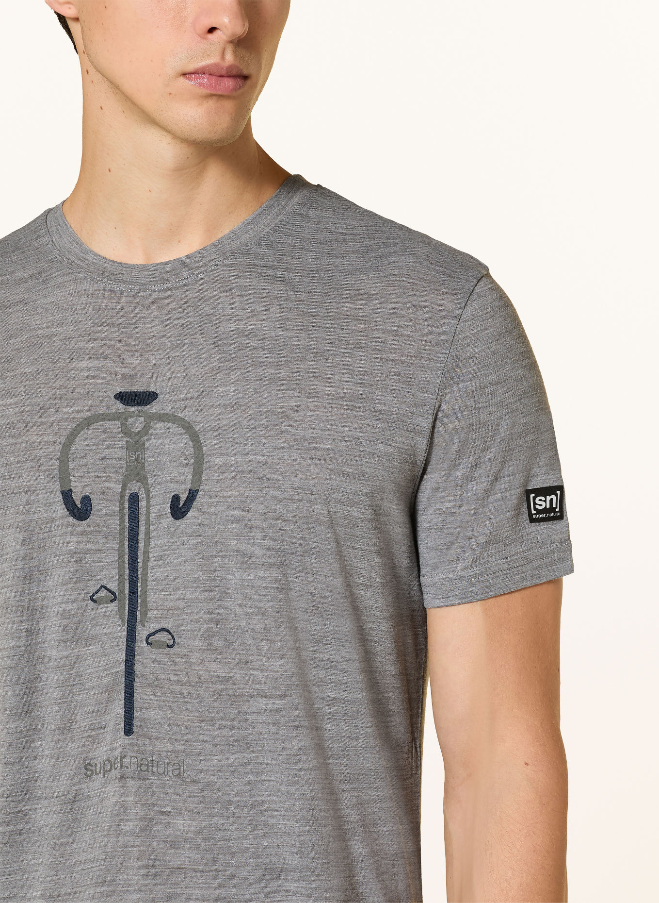 super.natural T-shirt VINTAGE BIKE med merinould: GRÅ
