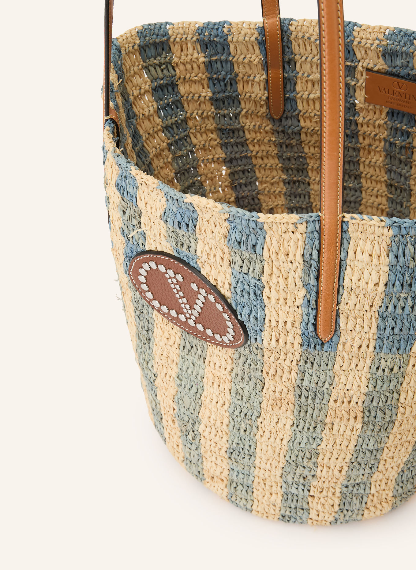 VALENTINO GARAVANI VLOGO SIGNATURE shopper with pouch: BEIGE / COGNAC / BLUE