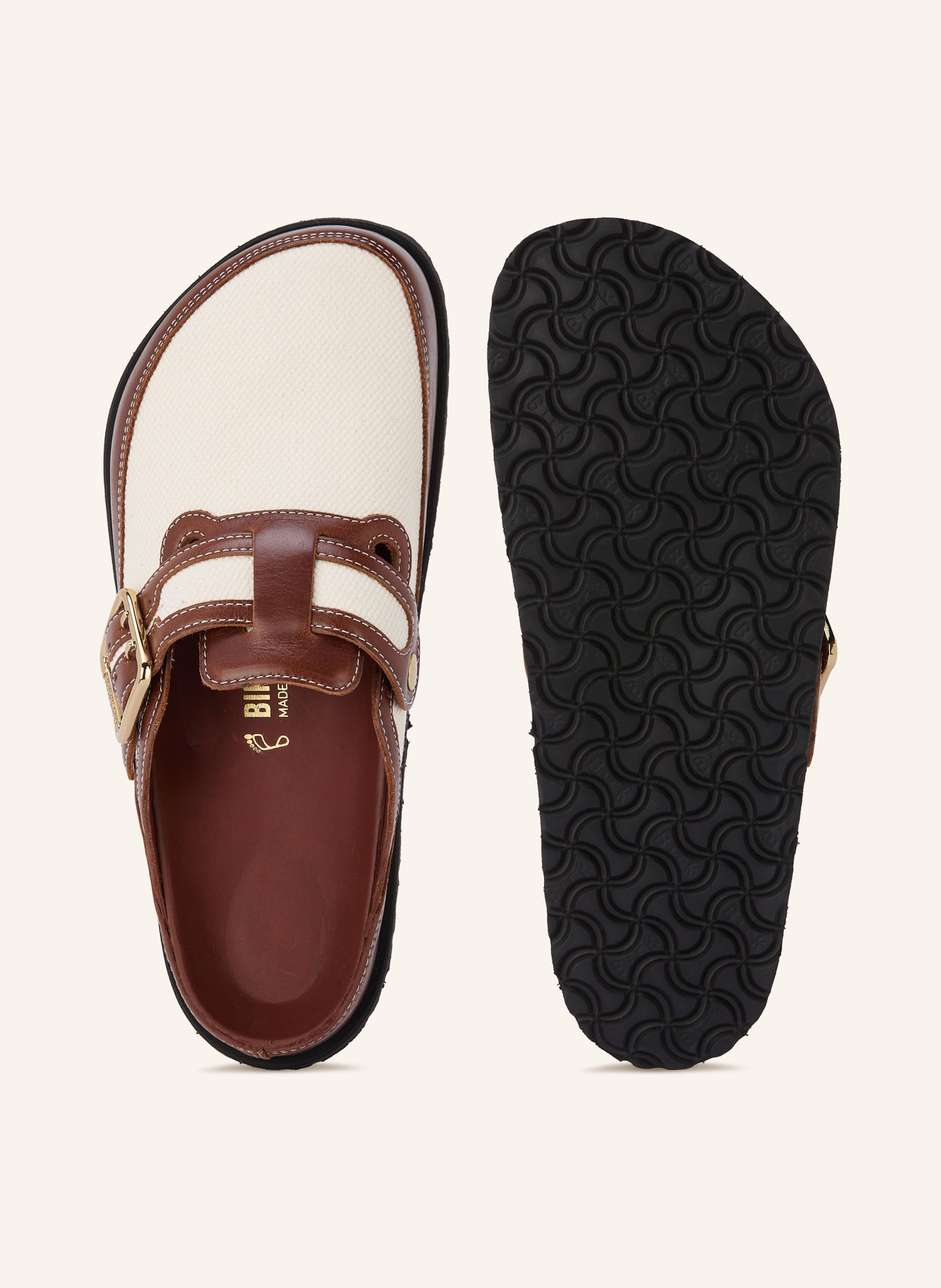 1774 BIRKENSTOCK Pantofle BOSTON BOLD CANVAS 1774: HNĚDÁ / KRÉMOVÁ