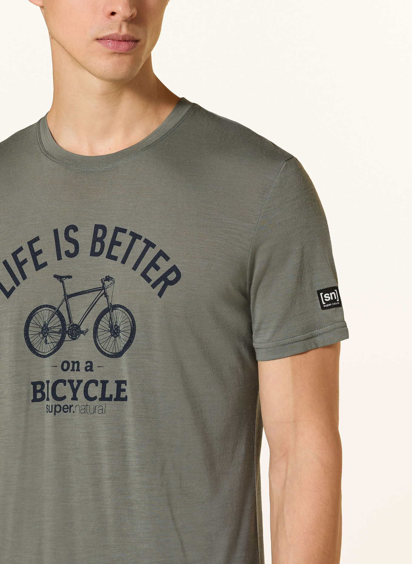 super.natural T-shirt BETTER BIKE med merinould: GRØN