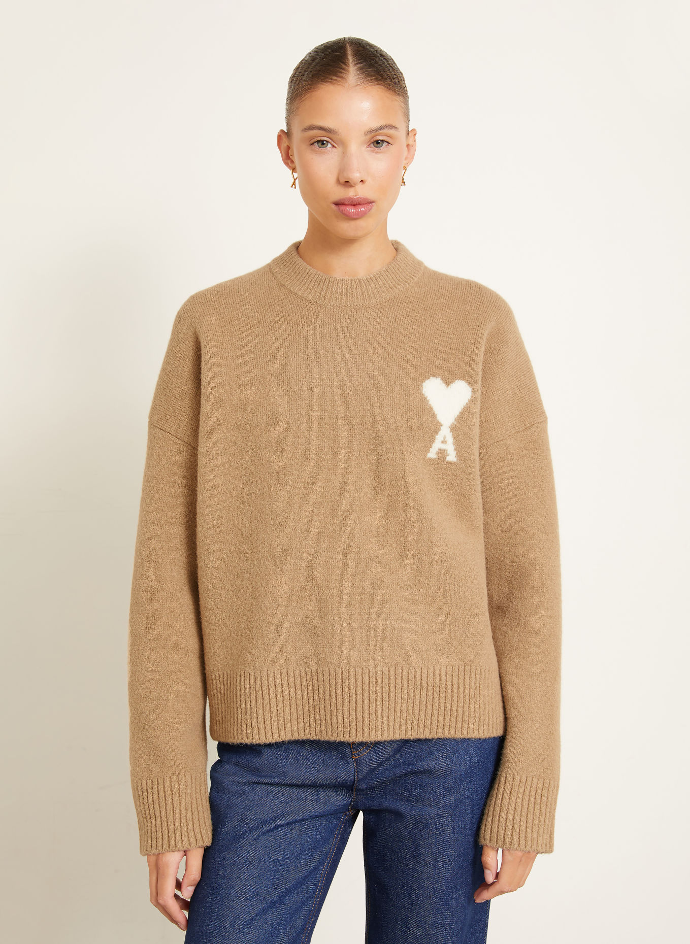 AMI PARIS Sweater with alpaca: CAMEL / CREAM