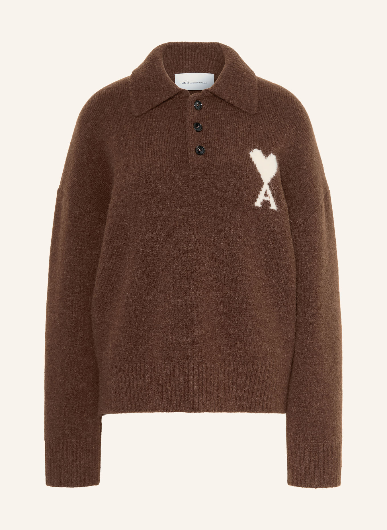 AMI PARIS Pullover mit Alpaka: DUNKELBRAUN / ECRU