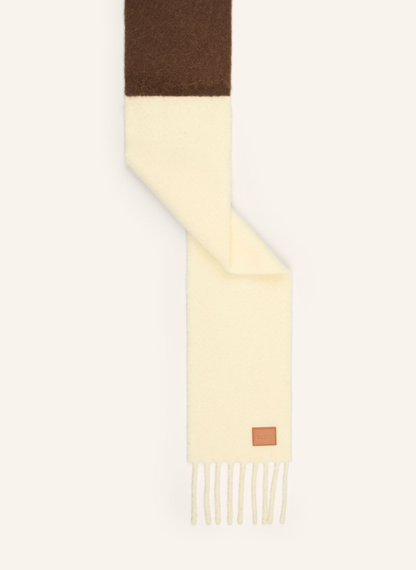 LOEWE Schal mit Alpaka: CREME / DUNKELBRAUN