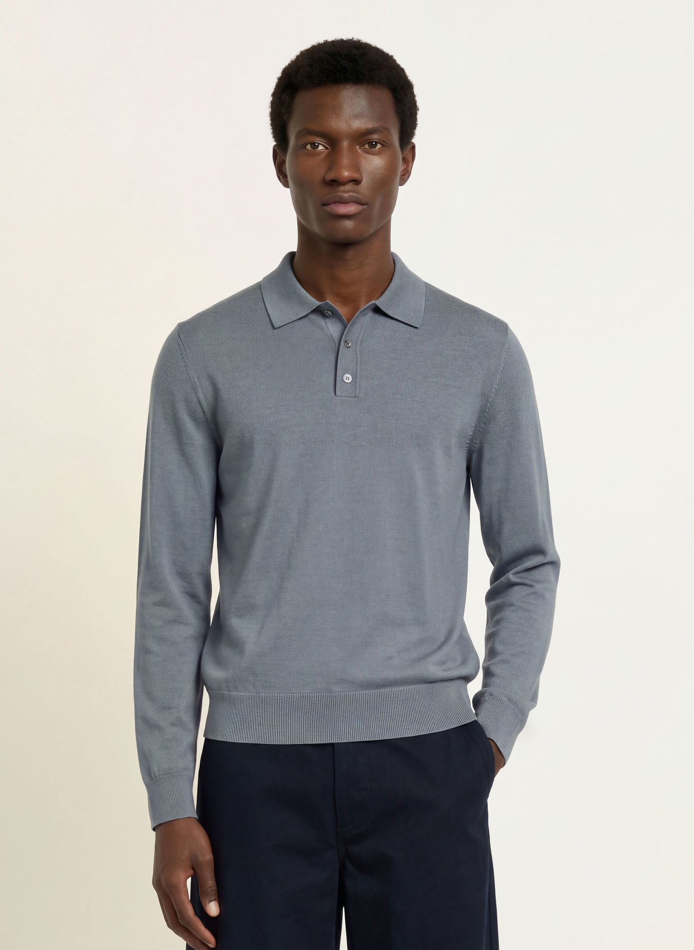 ARKET Knitted merino wool polo shirt: GRAY