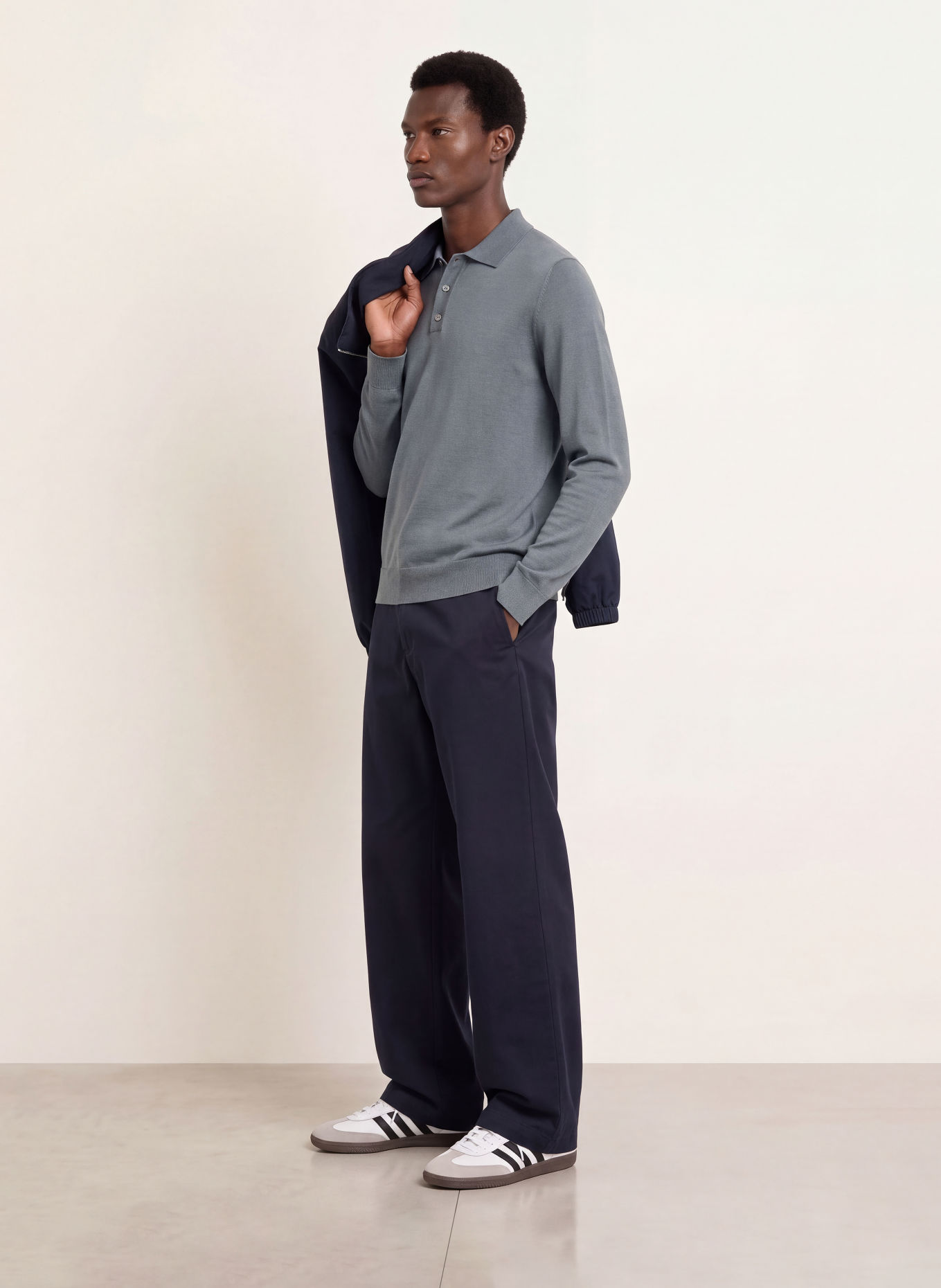ARKET Knitted merino wool polo shirt: GRAY