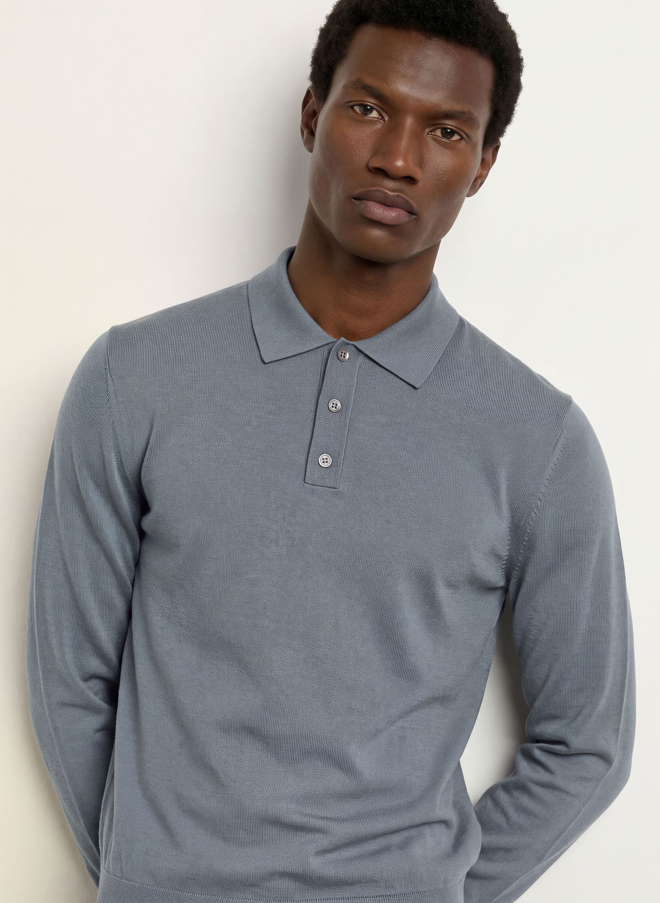 ARKET Knitted merino wool polo shirt: GRAY