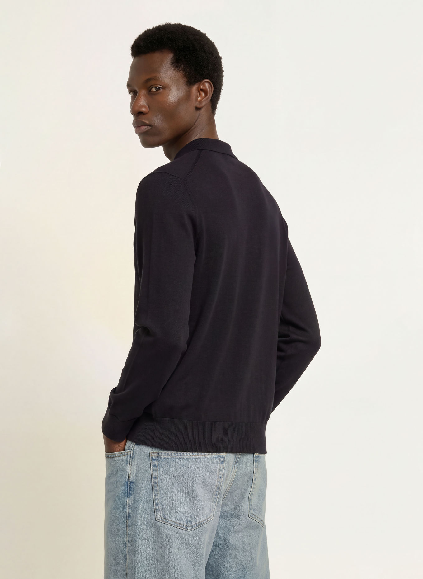 ARKET Gebreid poloshirt van merinowol: DONKERBLAUW