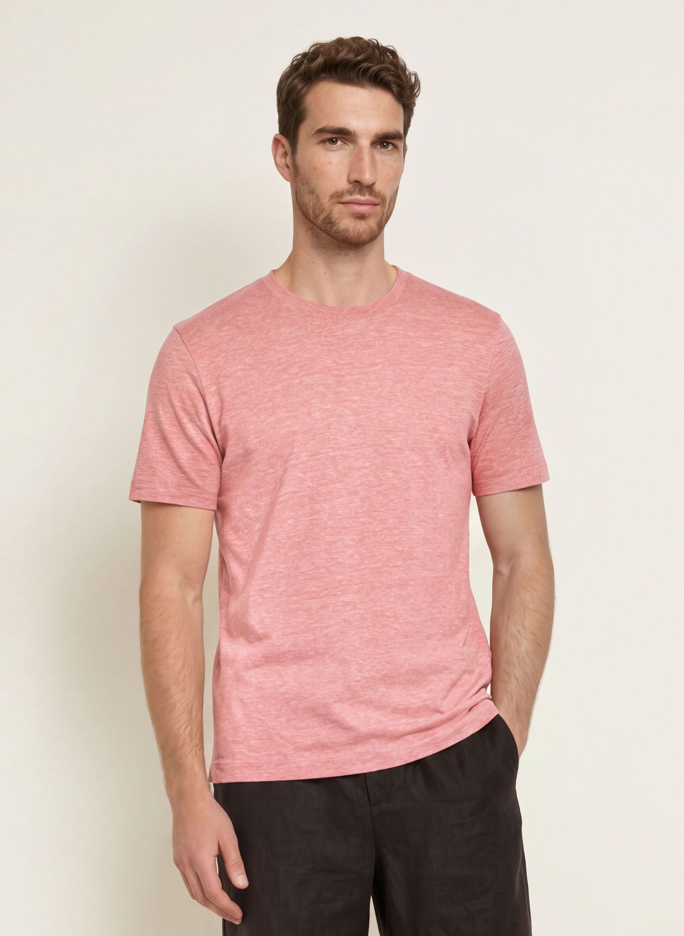 BOSS THOMPSON T-shirt with linen: LIGHT RED