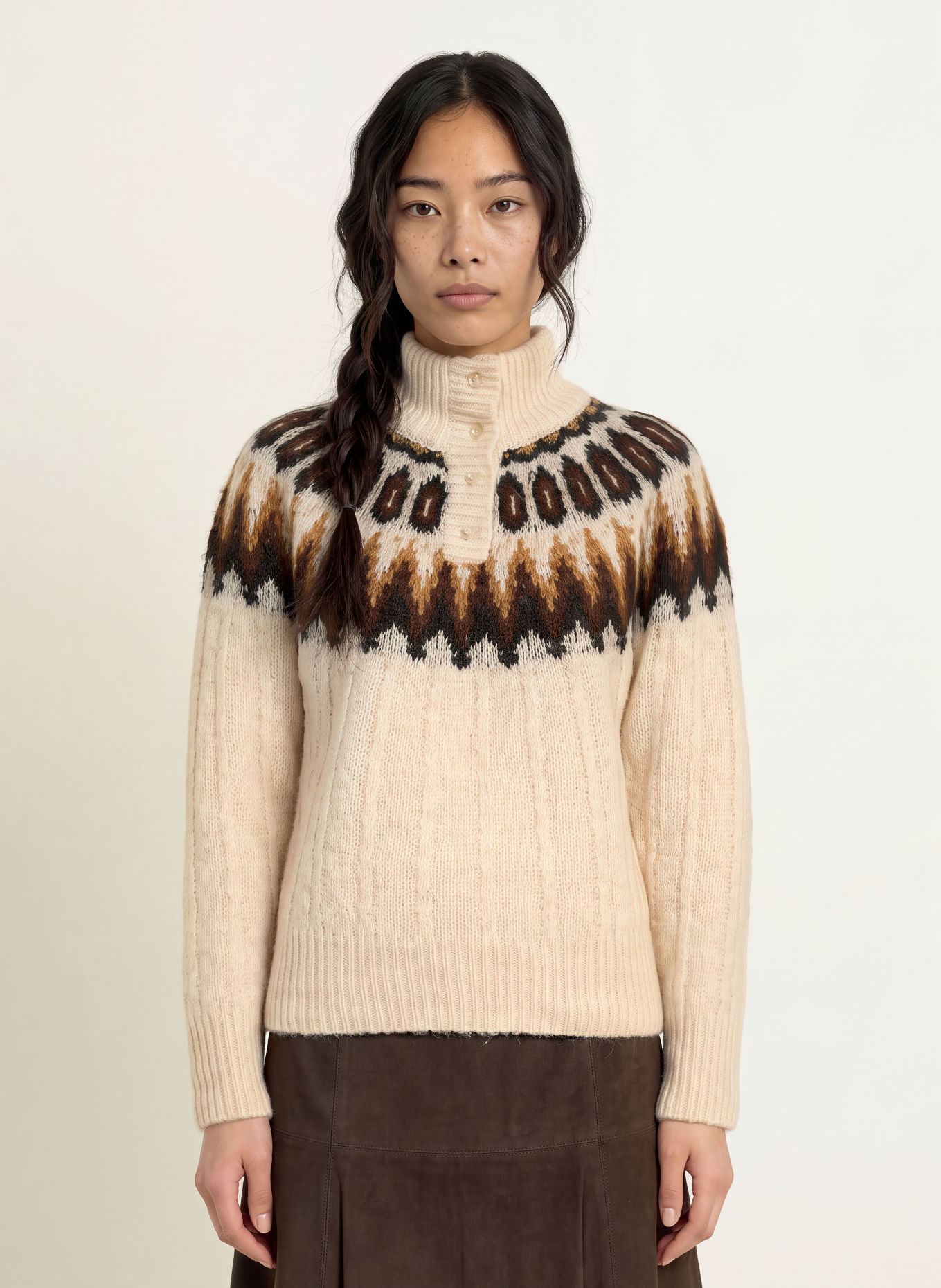 Y.A.S. Pullover: CREME / DUNKELBRAUN / BRAUN