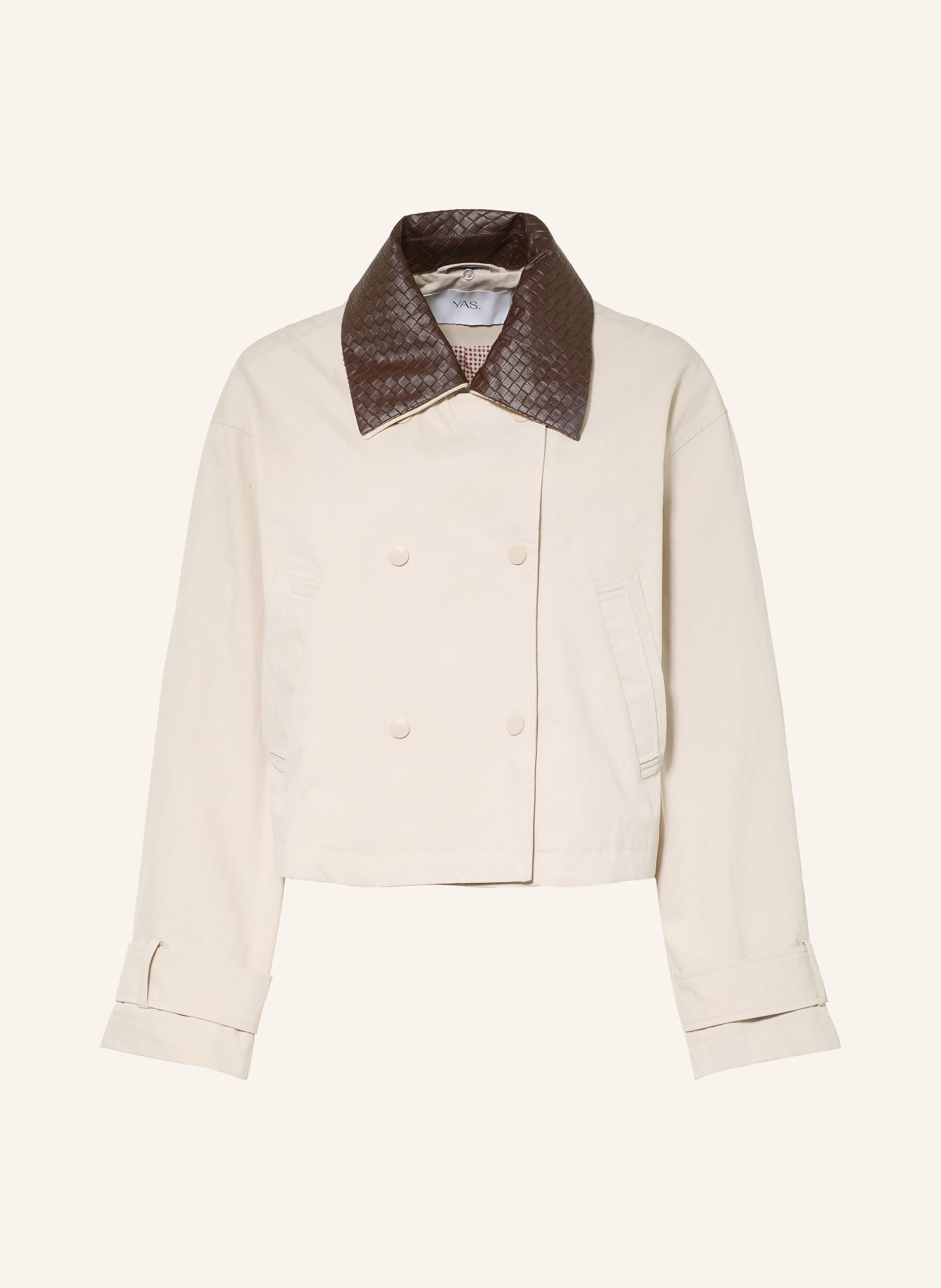Y.A.S. Kastenjacke mit abnehmbarem Kragen: CREME / DUNKELBRAUN