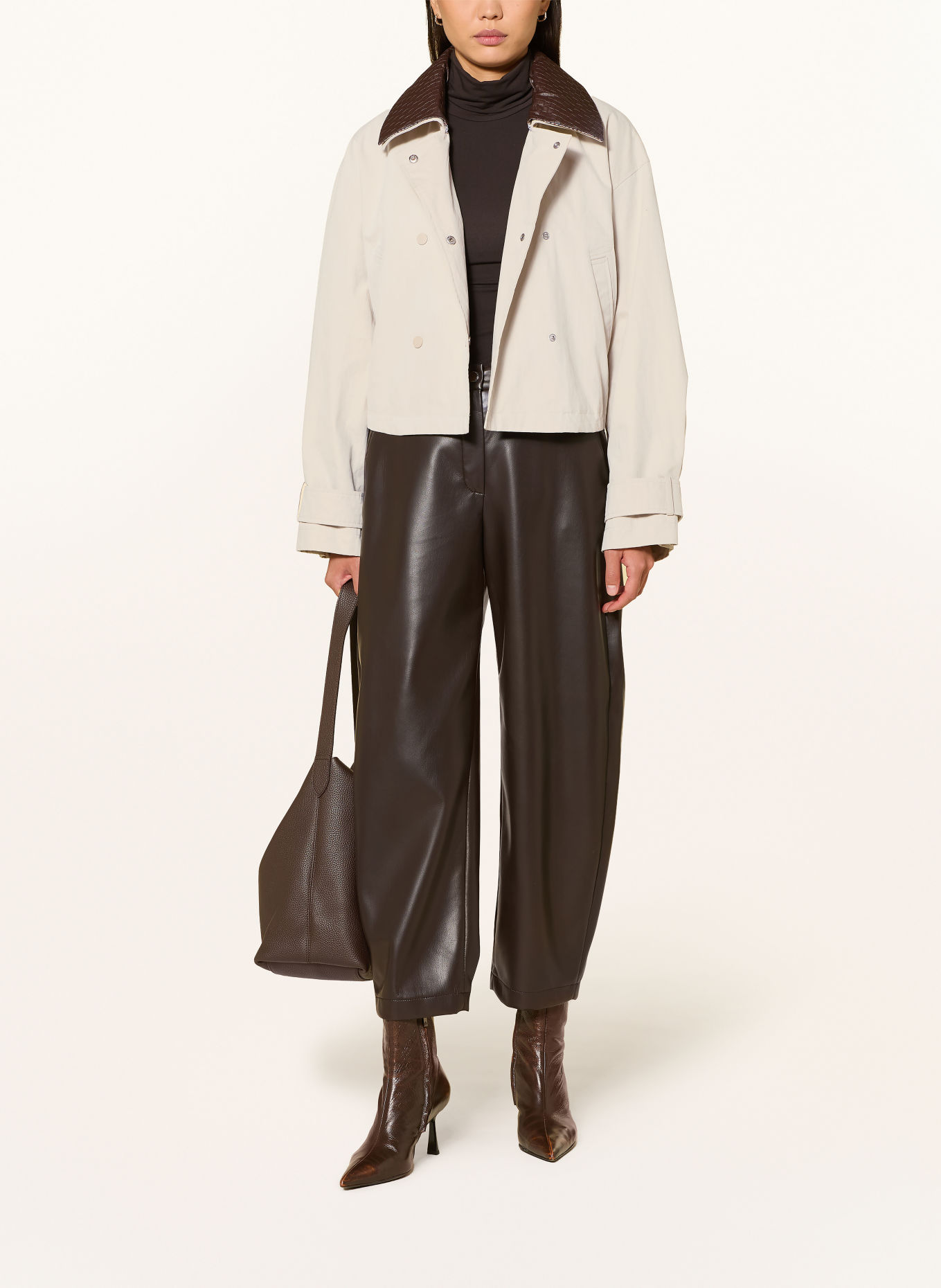 Y.A.S. Kastenjacke mit abnehmbarem Kragen: CREME / DUNKELBRAUN