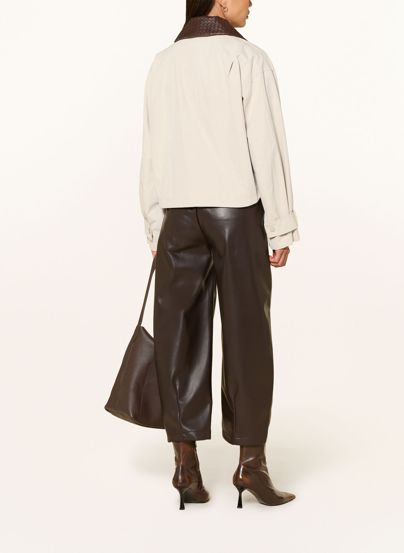 Y.A.S. Kastenjacke mit abnehmbarem Kragen: CREME / DUNKELBRAUN