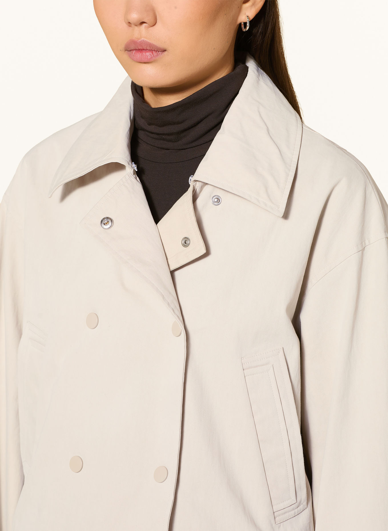 Y.A.S. Kastenjacke mit abnehmbarem Kragen: CREME / DUNKELBRAUN