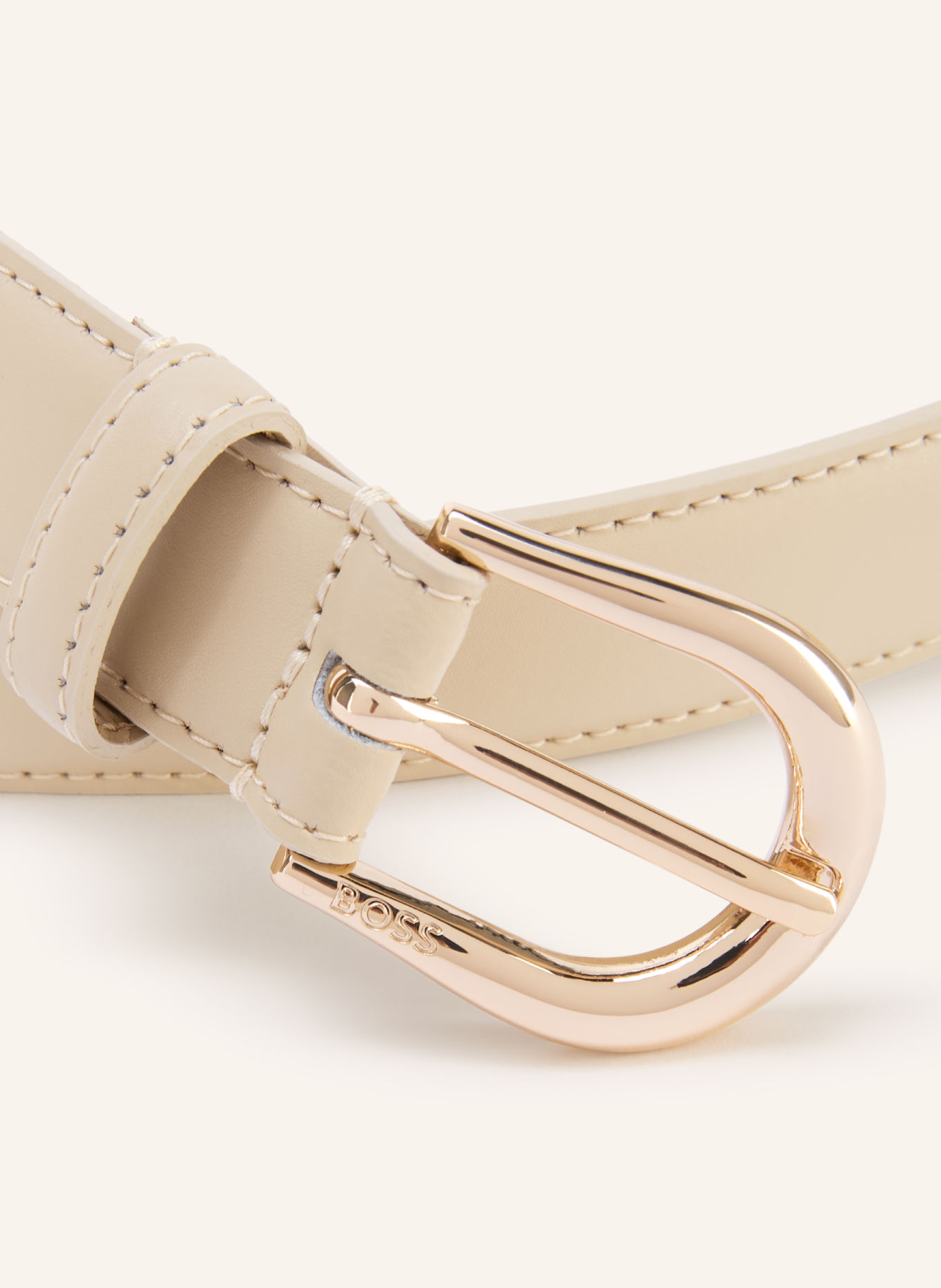 BOSS CAROL Leather Belt: BEIGE / GOLD