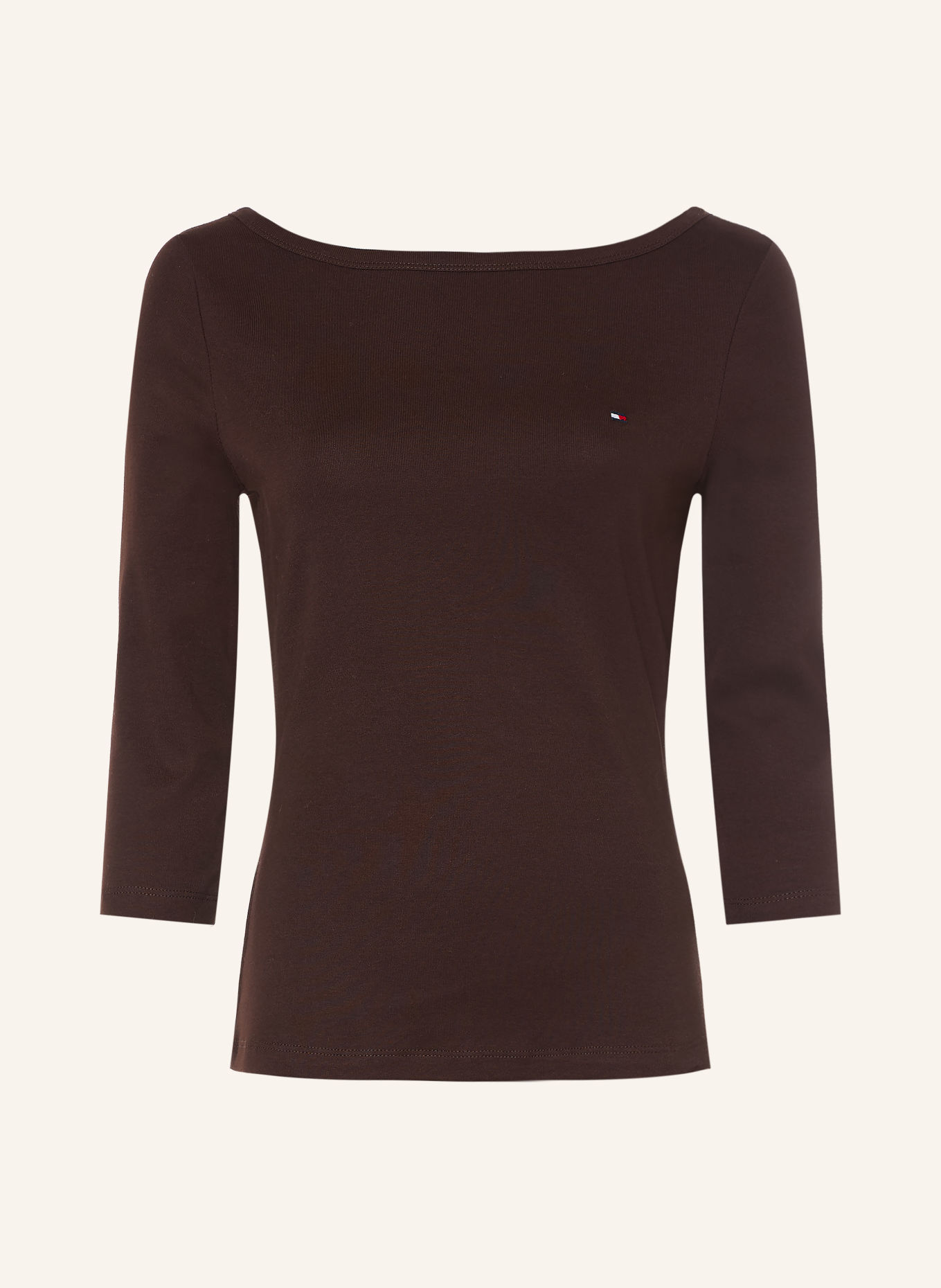 TOMMY HILFIGER T-shirt med 3/4-ärmar: MÖRKBRUN