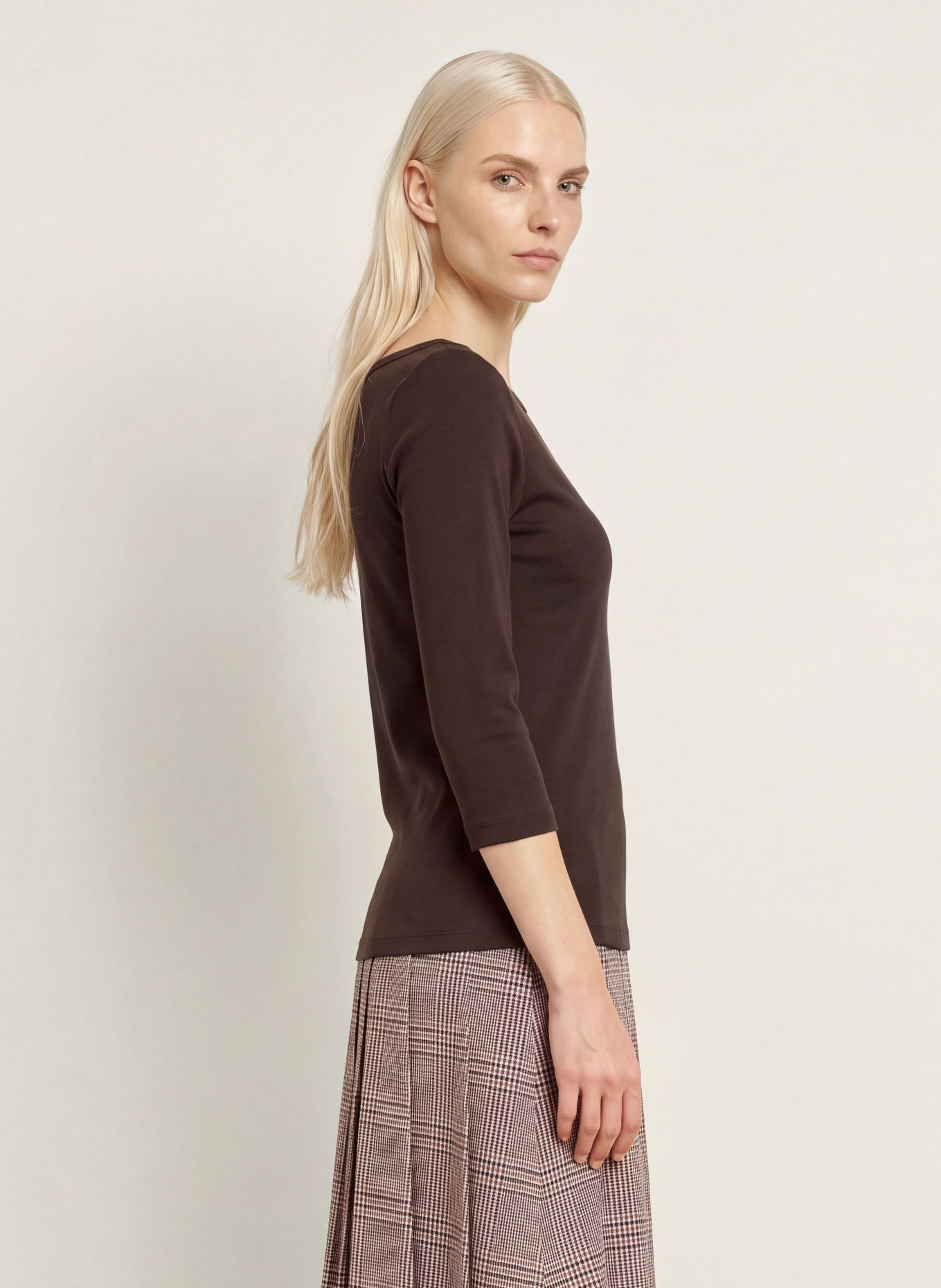 TOMMY HILFIGER T-shirt med 3/4-ärmar: MÖRKBRUN