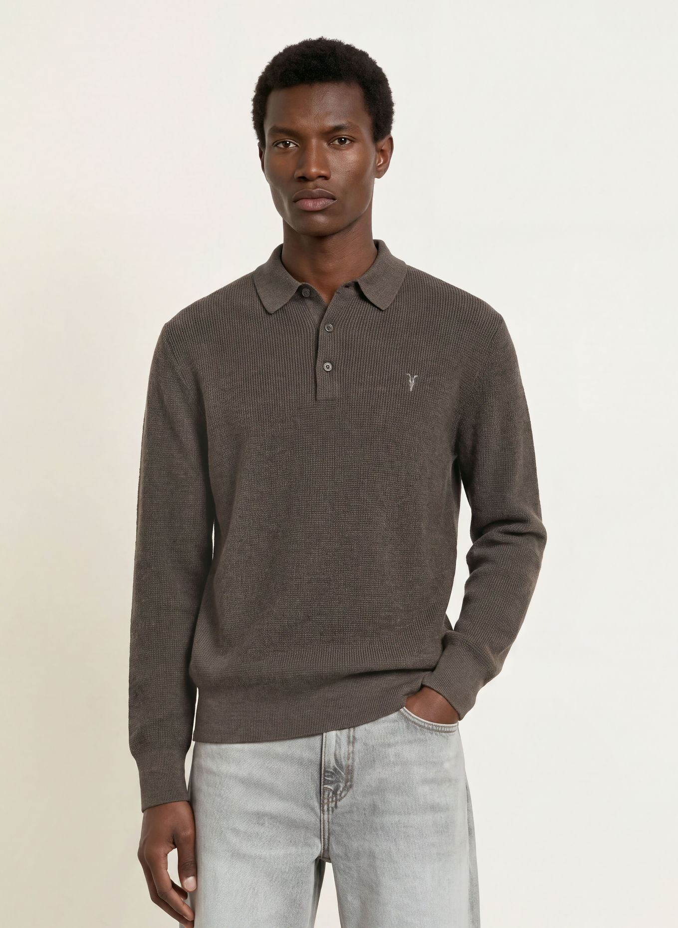 ALLSAINTS Gebreid poloshirt ASPEN: DONKERGROEN