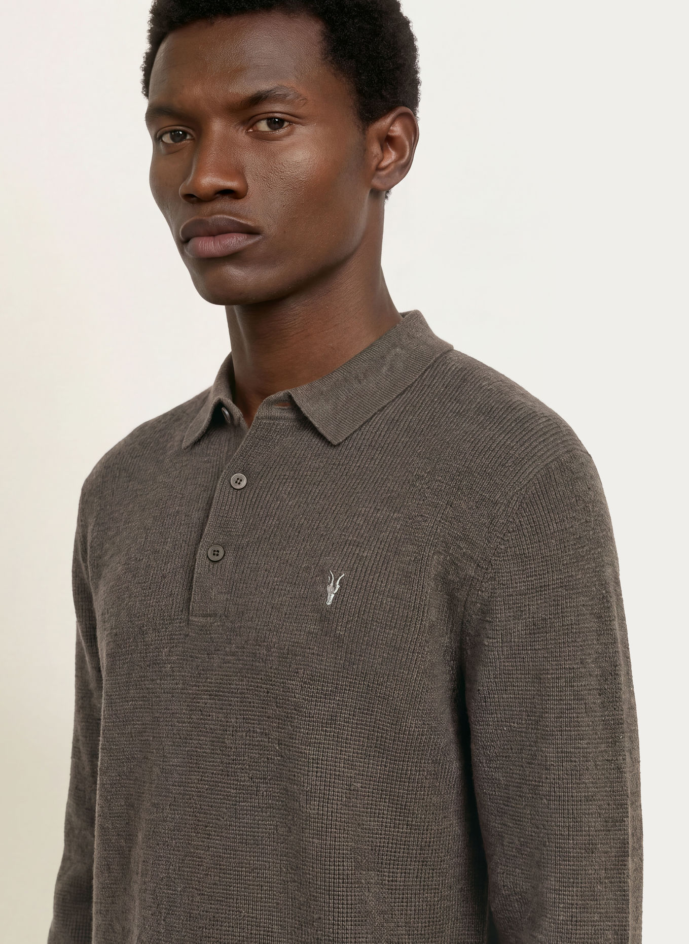 ALLSAINTS Gebreid poloshirt ASPEN: DONKERGROEN