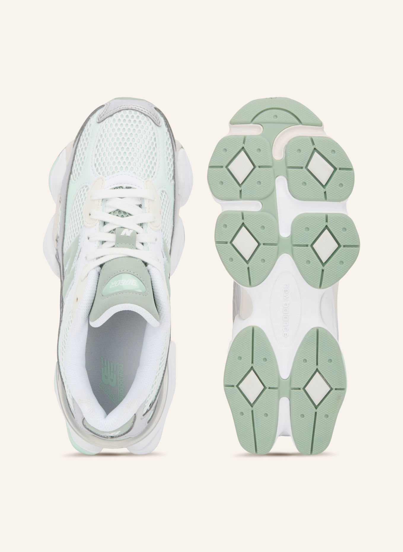 new balance Sneakers 9060: WHITE / LIGHT GRAY / LIGHT GREEN