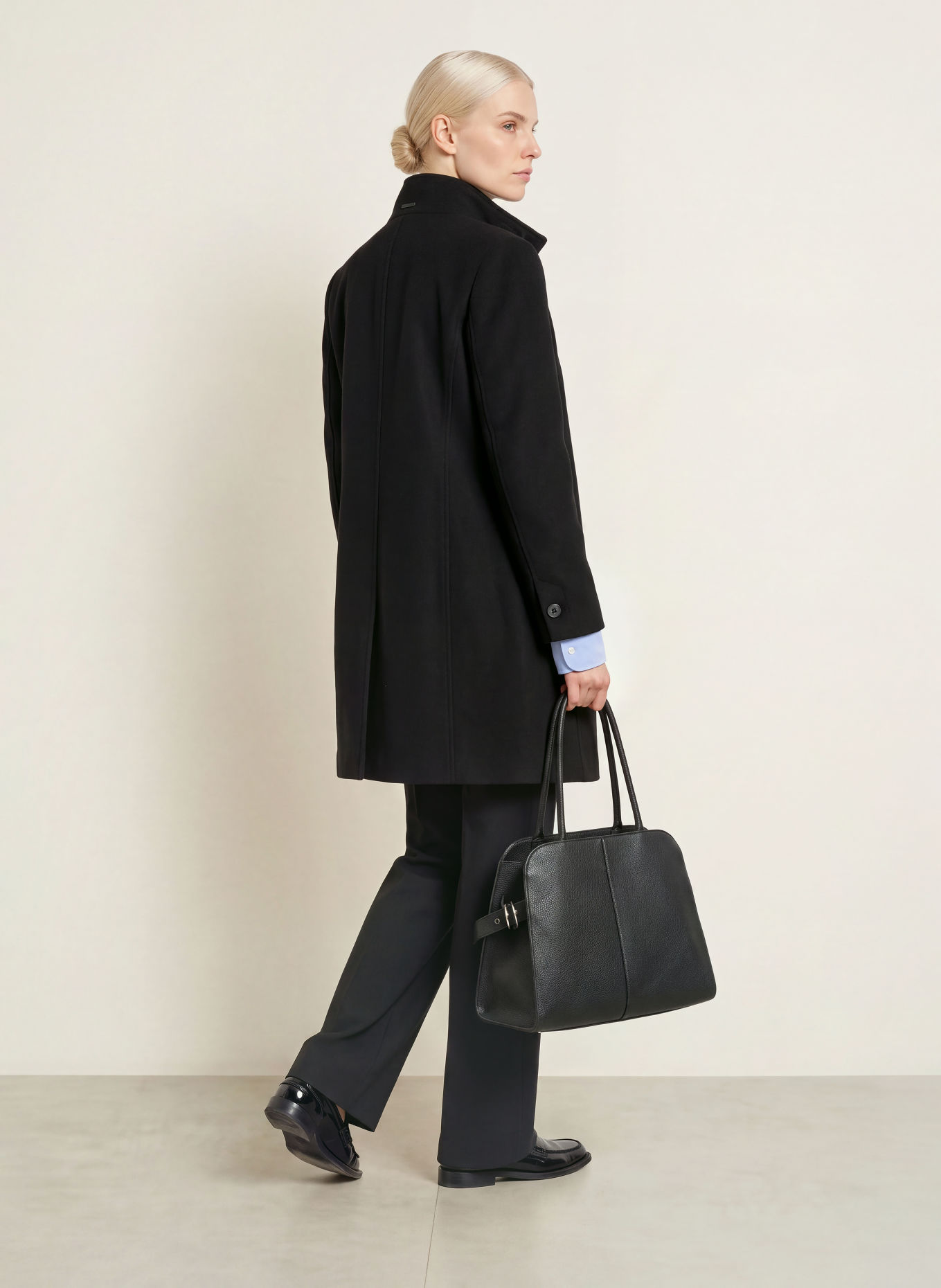 CINQUE CIASINA coat with removable collar: BLACK
