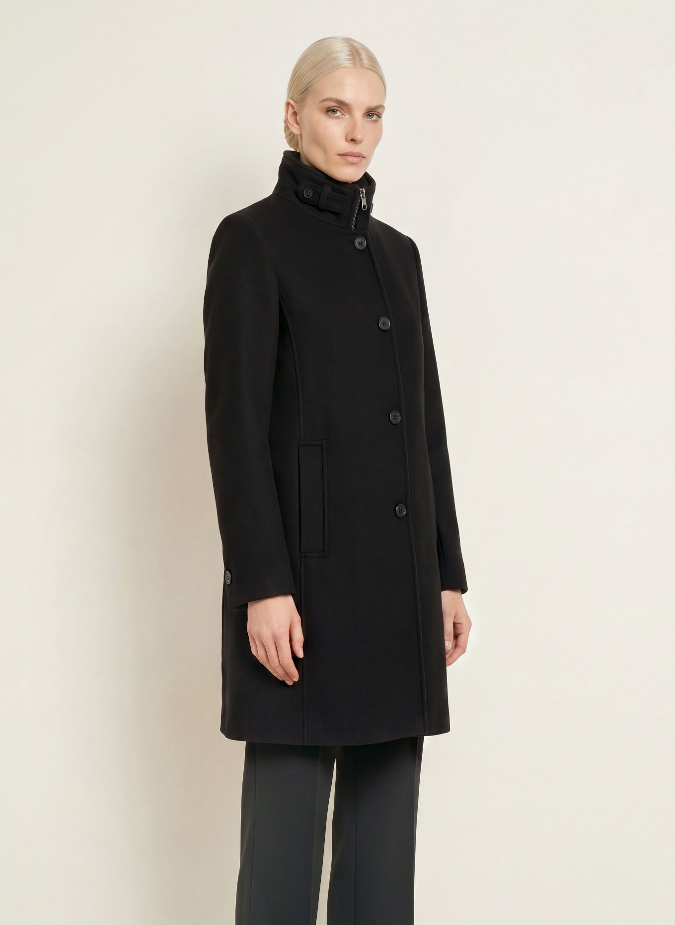 CINQUE CIASINA coat with removable collar: BLACK