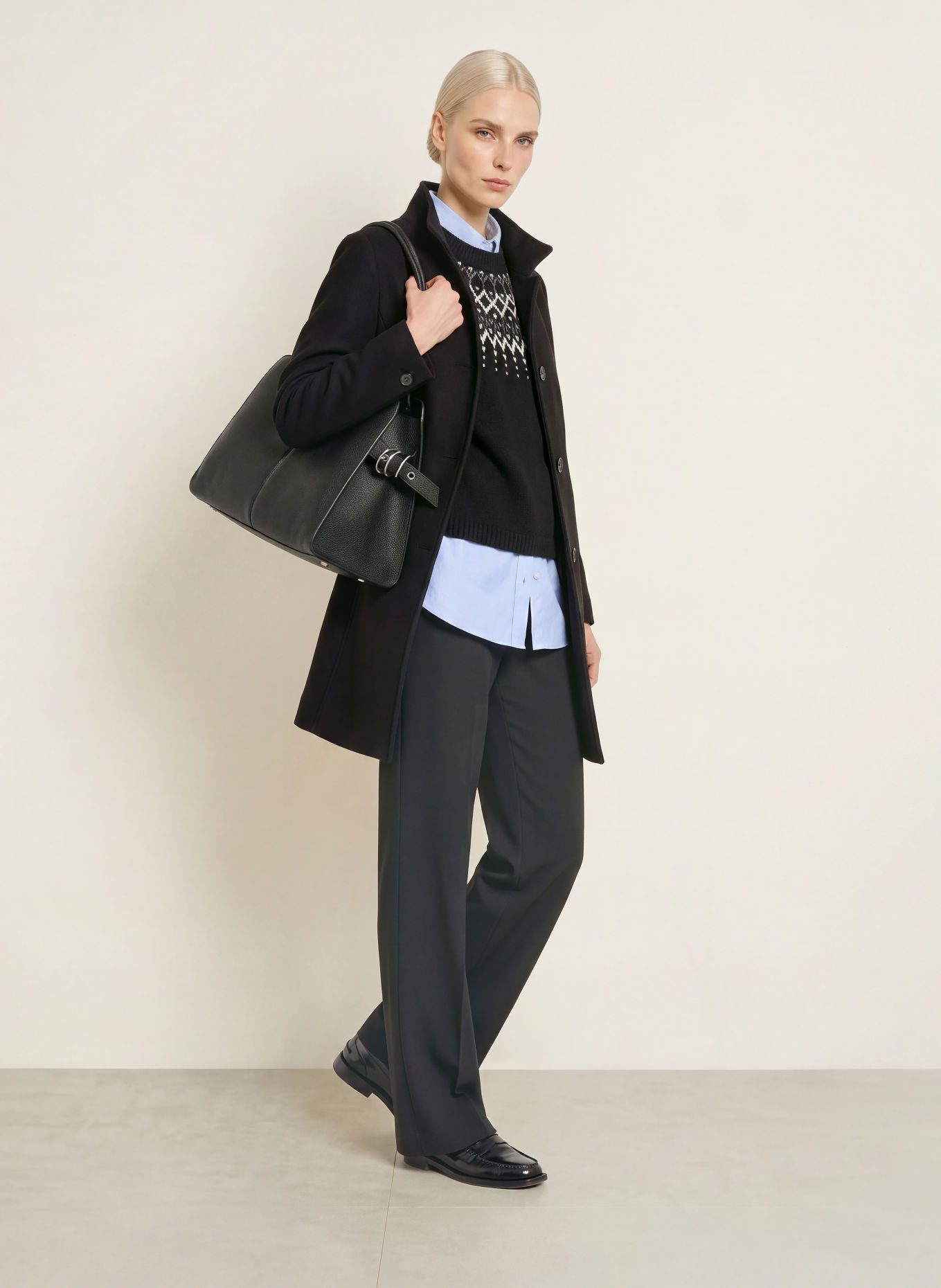 CINQUE CIASINA coat with removable collar: BLACK