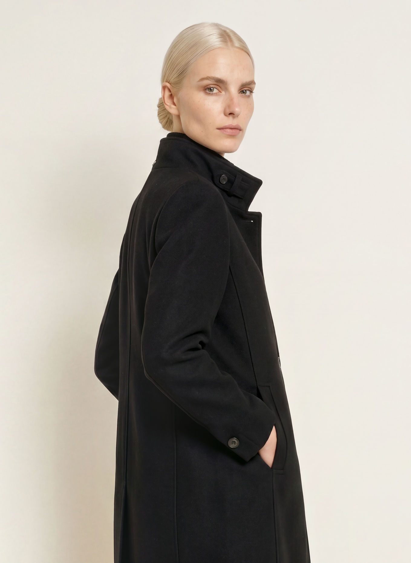 CINQUE CIASINA coat with removable collar: BLACK