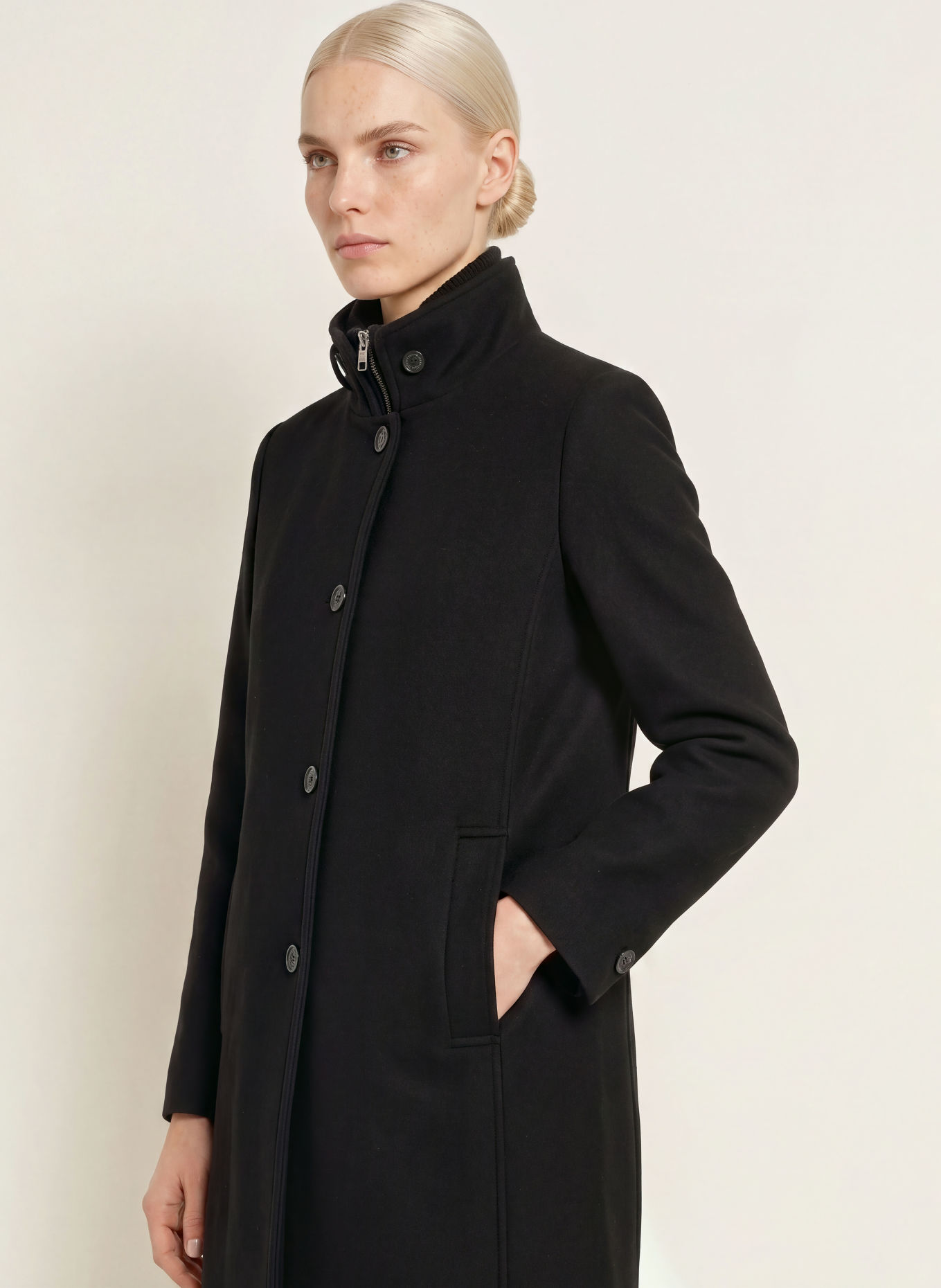 CINQUE CIASINA coat with removable collar: BLACK