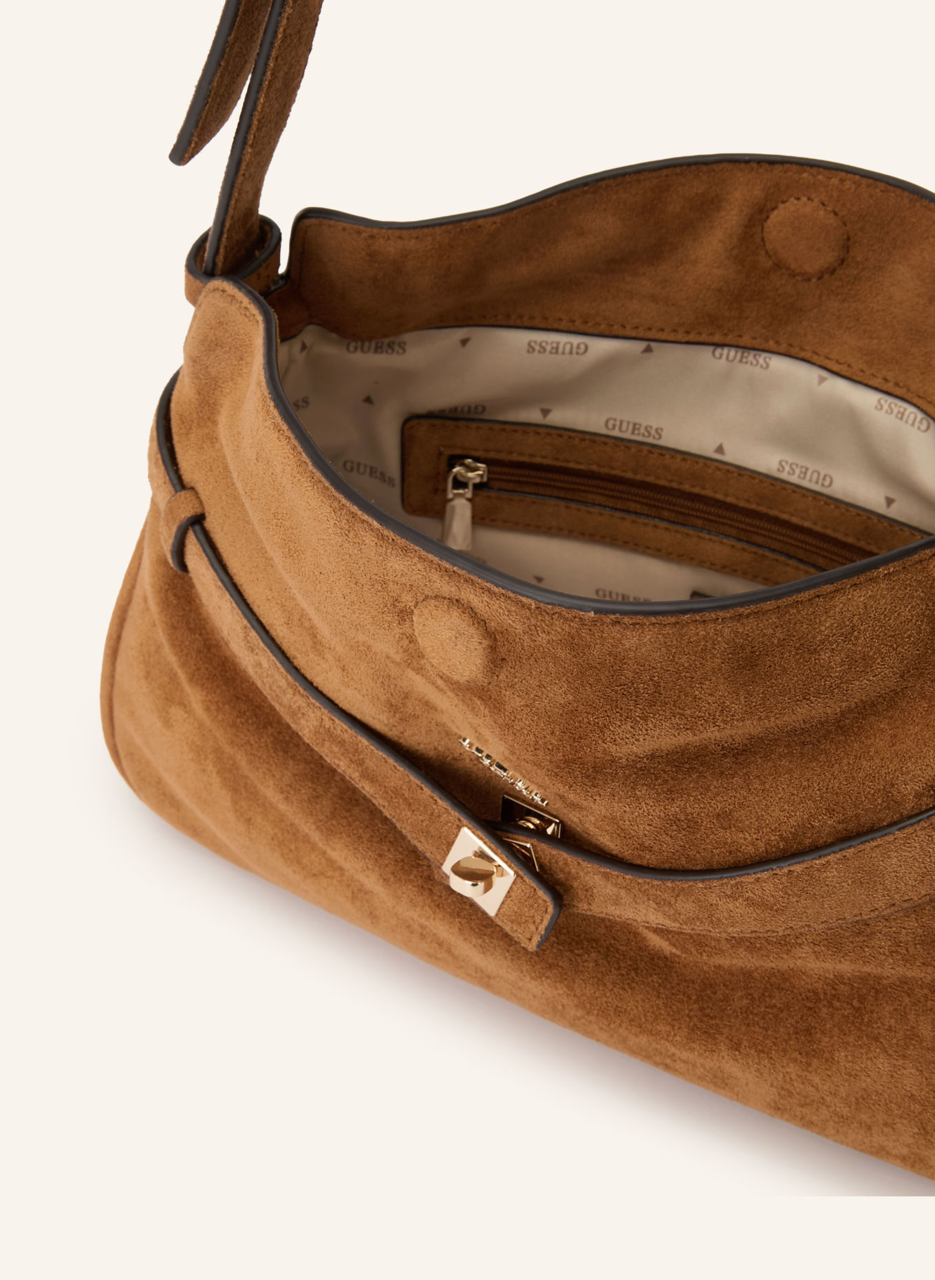 GUESS Skuldertaske ELLA: COGNAC / GULD