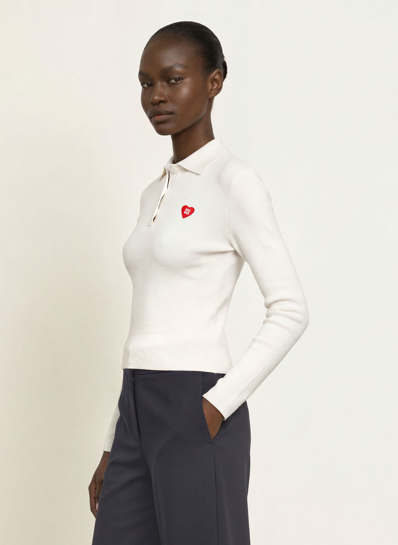 HUGO Strick-Poloshirt SAREPLINNY: WEISS