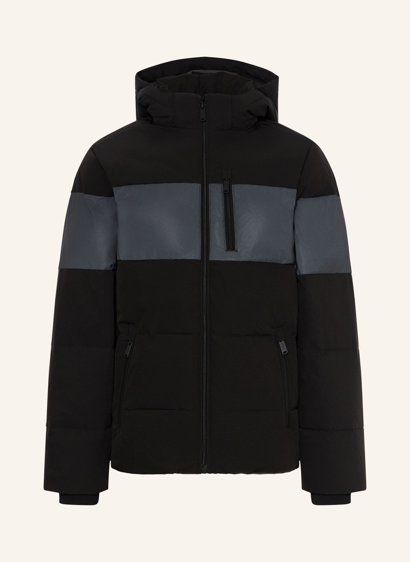 JACK&JONES Veste matelassée à capuche amovible: NOIR / GRIS FONCÉ