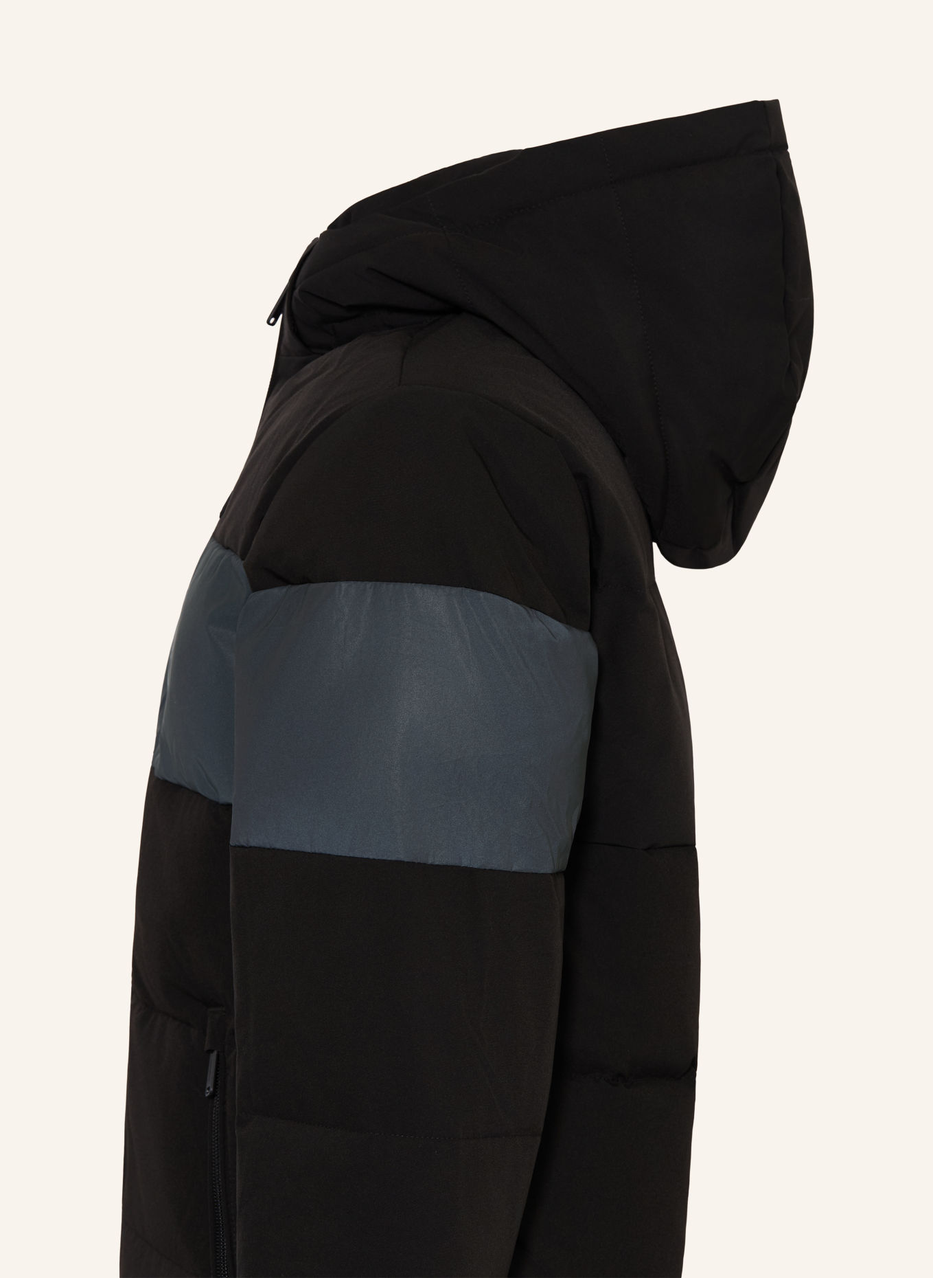 JACK&JONES Veste matelassée à capuche amovible: NOIR / GRIS FONCÉ