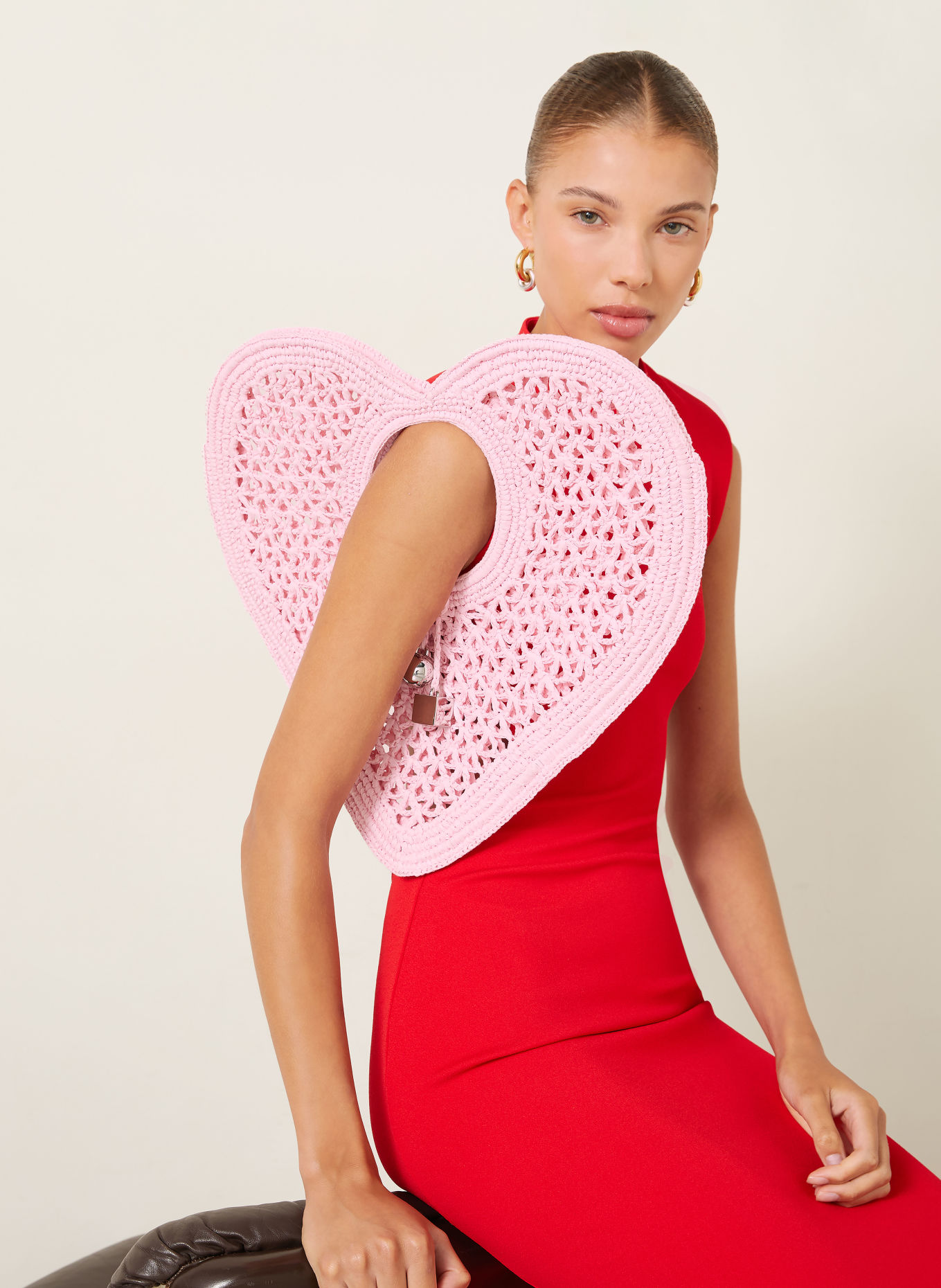 JACQUEMUS Schoudertas LE SPIAGGIA COEUR: ROZE / ZILVER