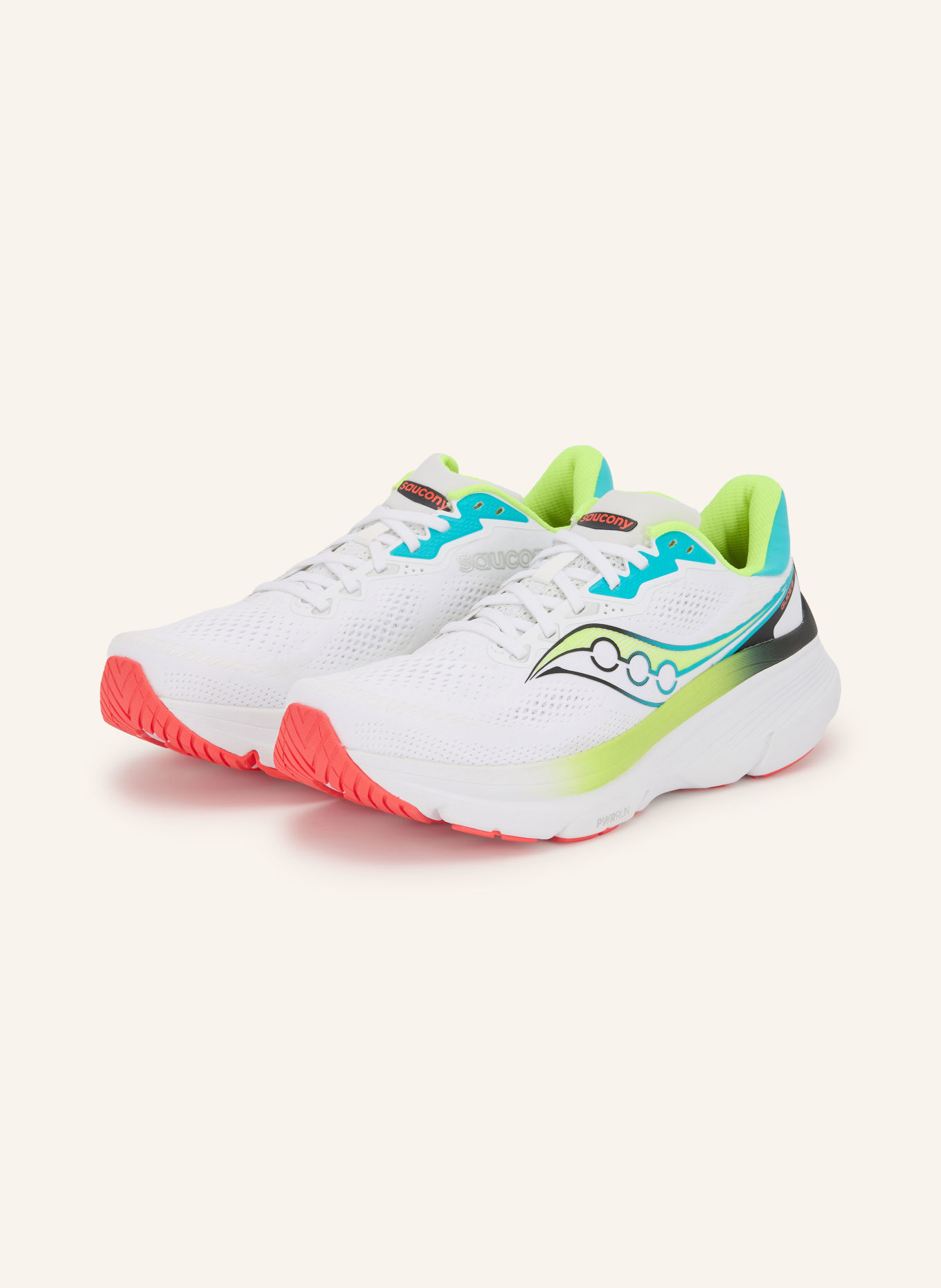 saucony GUIDE 19 Running Shoes: WHITE / NEON YELLOW / NEON BLUE