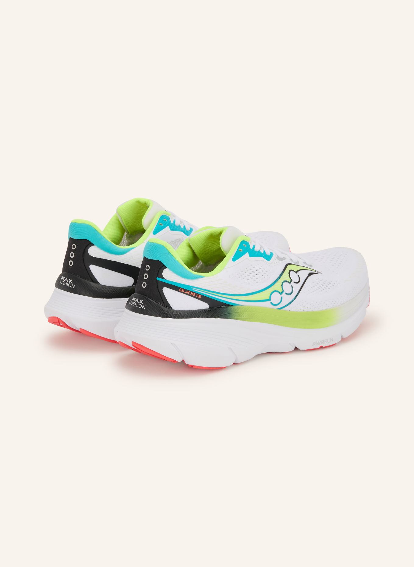 saucony GUIDE 19 Running Shoes: WHITE / NEON YELLOW / NEON BLUE