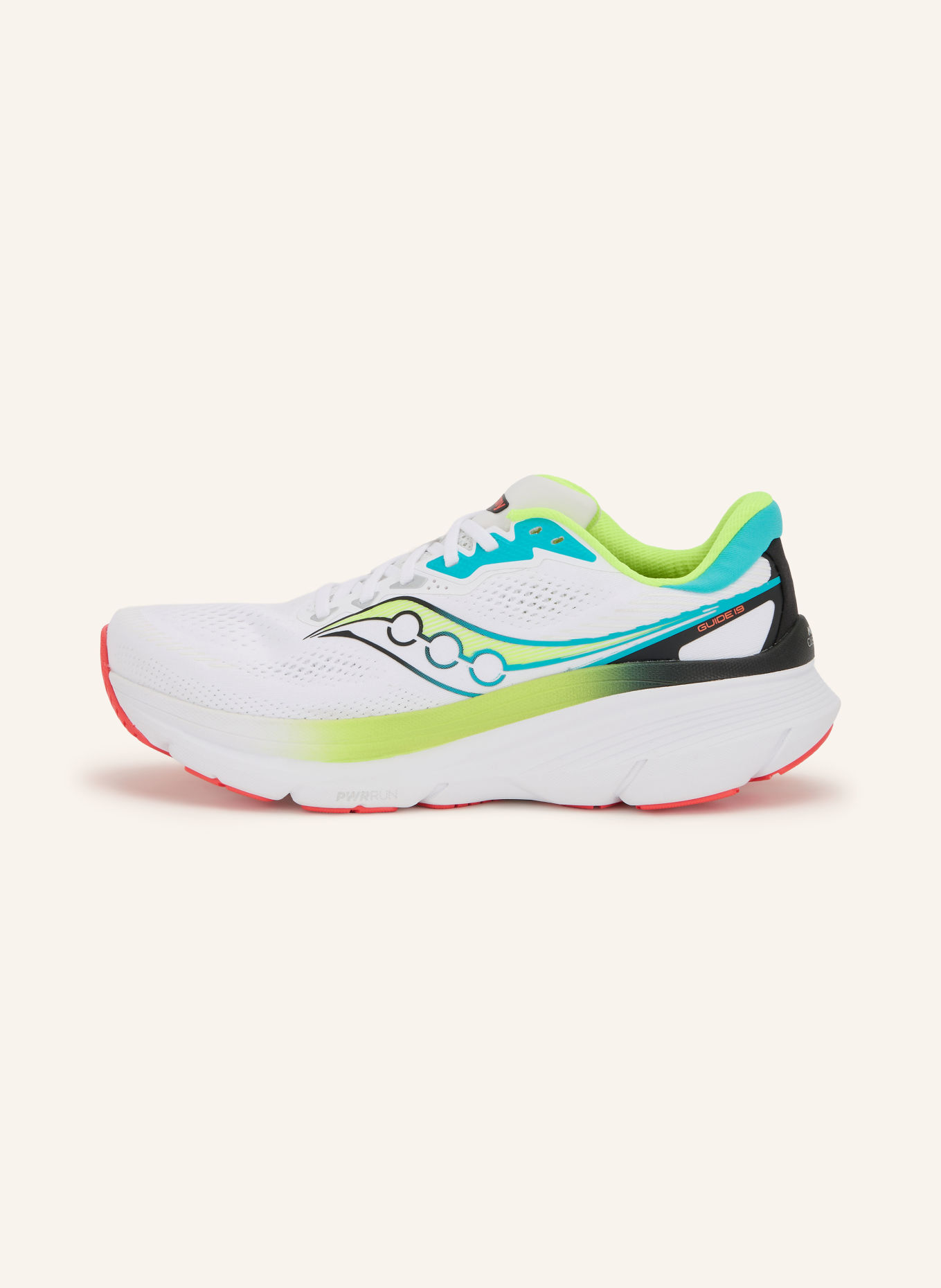 saucony GUIDE 19 Running Shoes: WHITE / NEON YELLOW / NEON BLUE