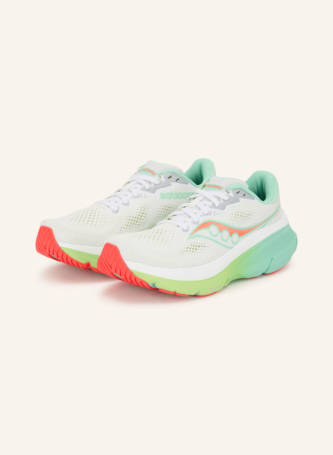 saucony Laufschuhe GUIDE 19: WEISS / NEONROT / MINT